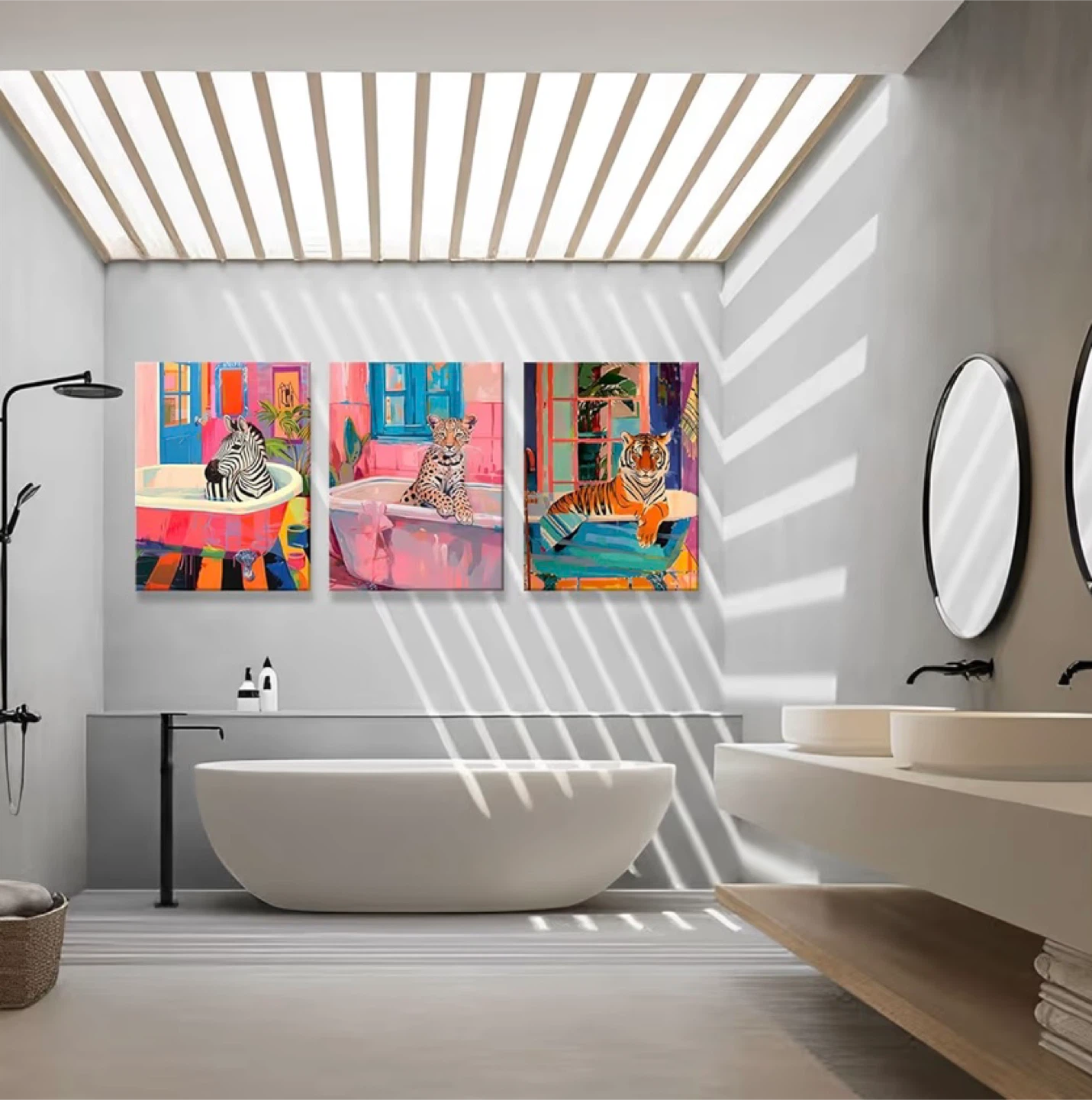 Set of 3 Wild Animals in Bathtubs Canvas Prints - photo 5