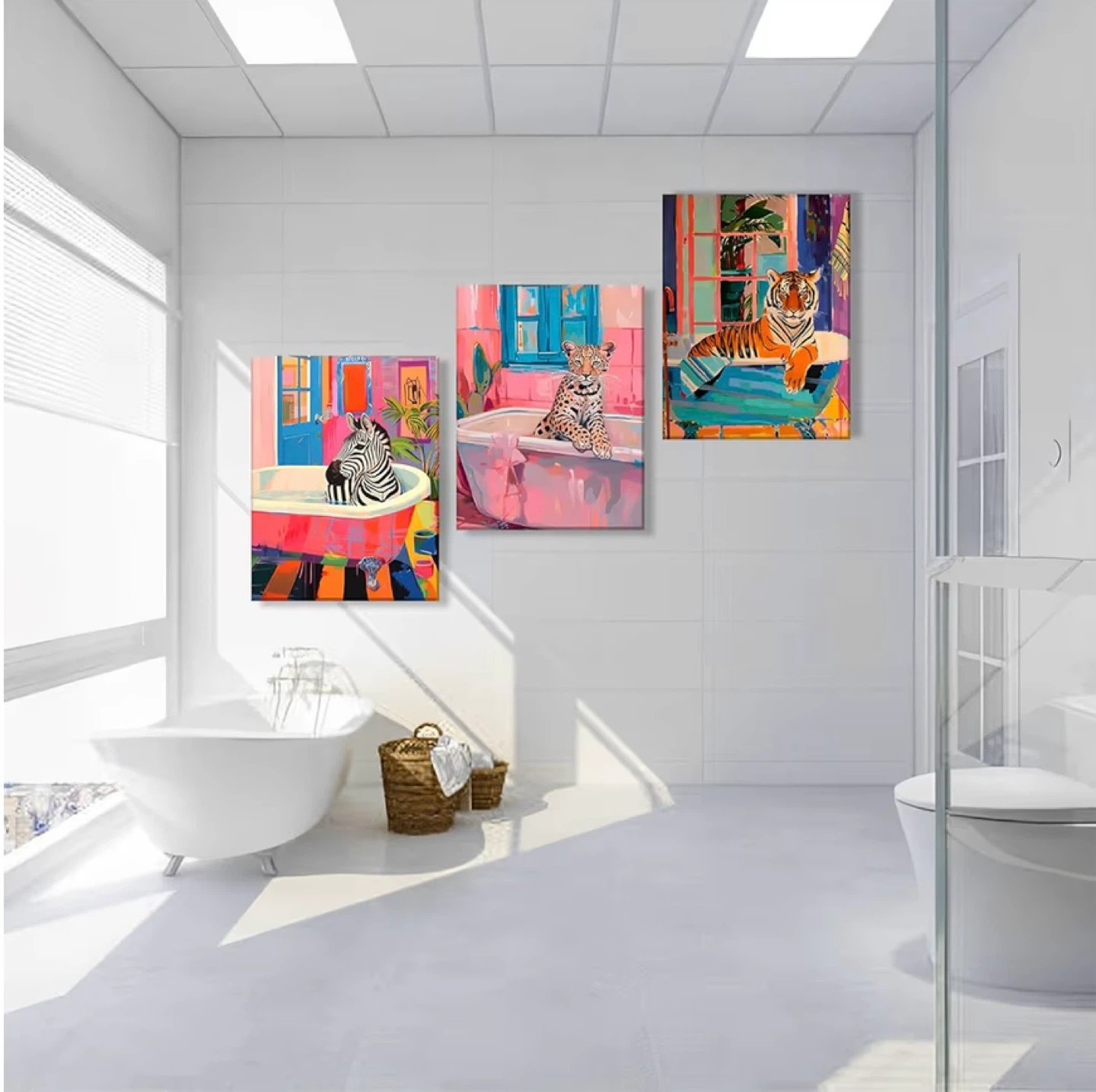 Set of 3 Wild Animals in Bathtubs Canvas Prints - photo 2