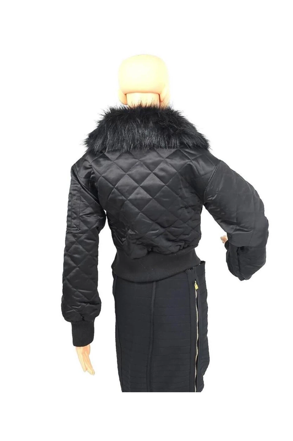 Juicy Couture Black Quilted Bomber Jacket with Faux Fur Collar - photo 3