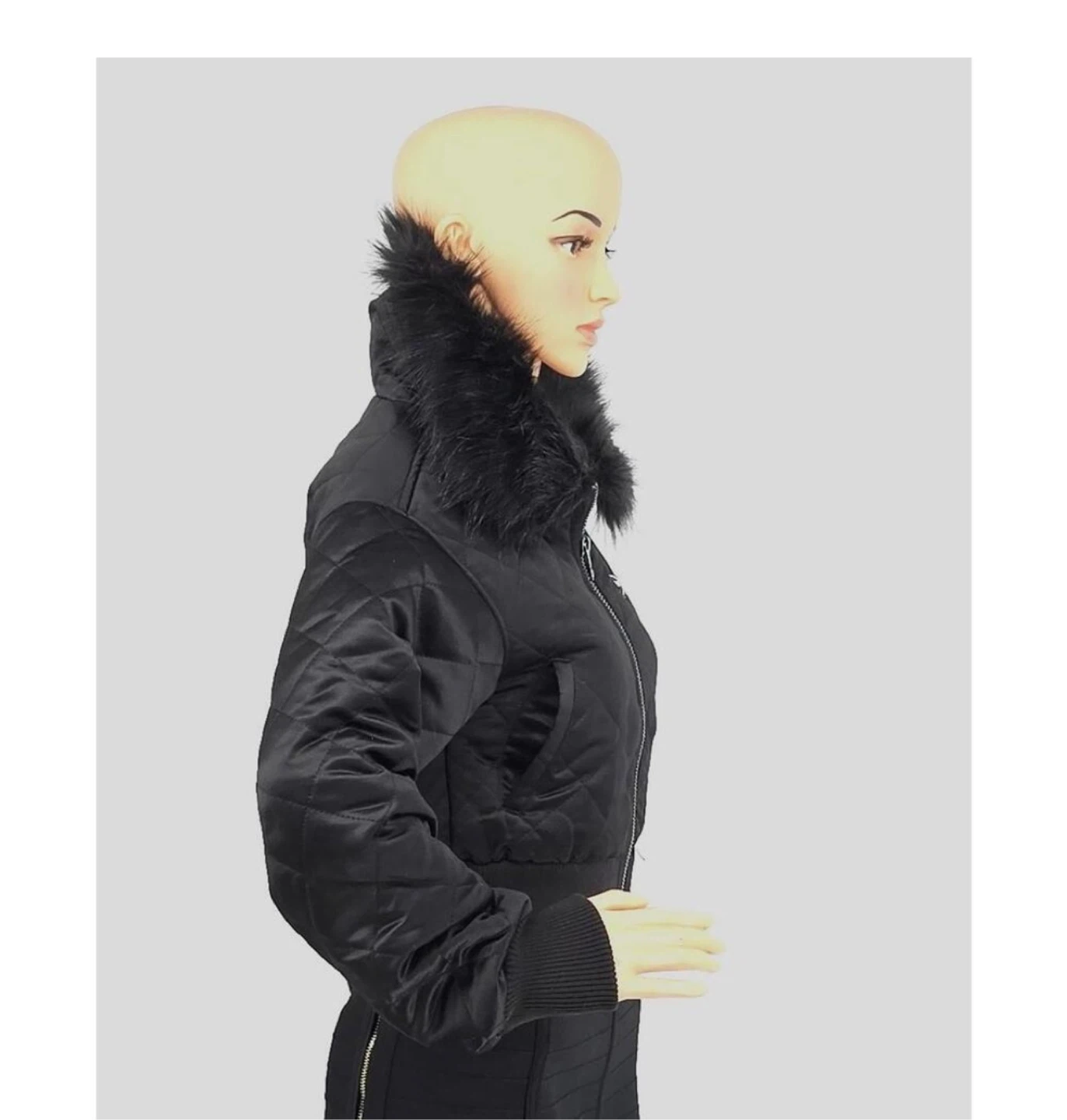 Juicy Couture Black Quilted Bomber Jacket with Faux Fur Collar - photo 2