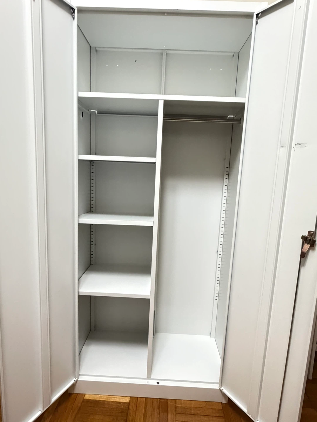 White Metal Storage Cabinet with Shelves and Hanging Rod - photo 2