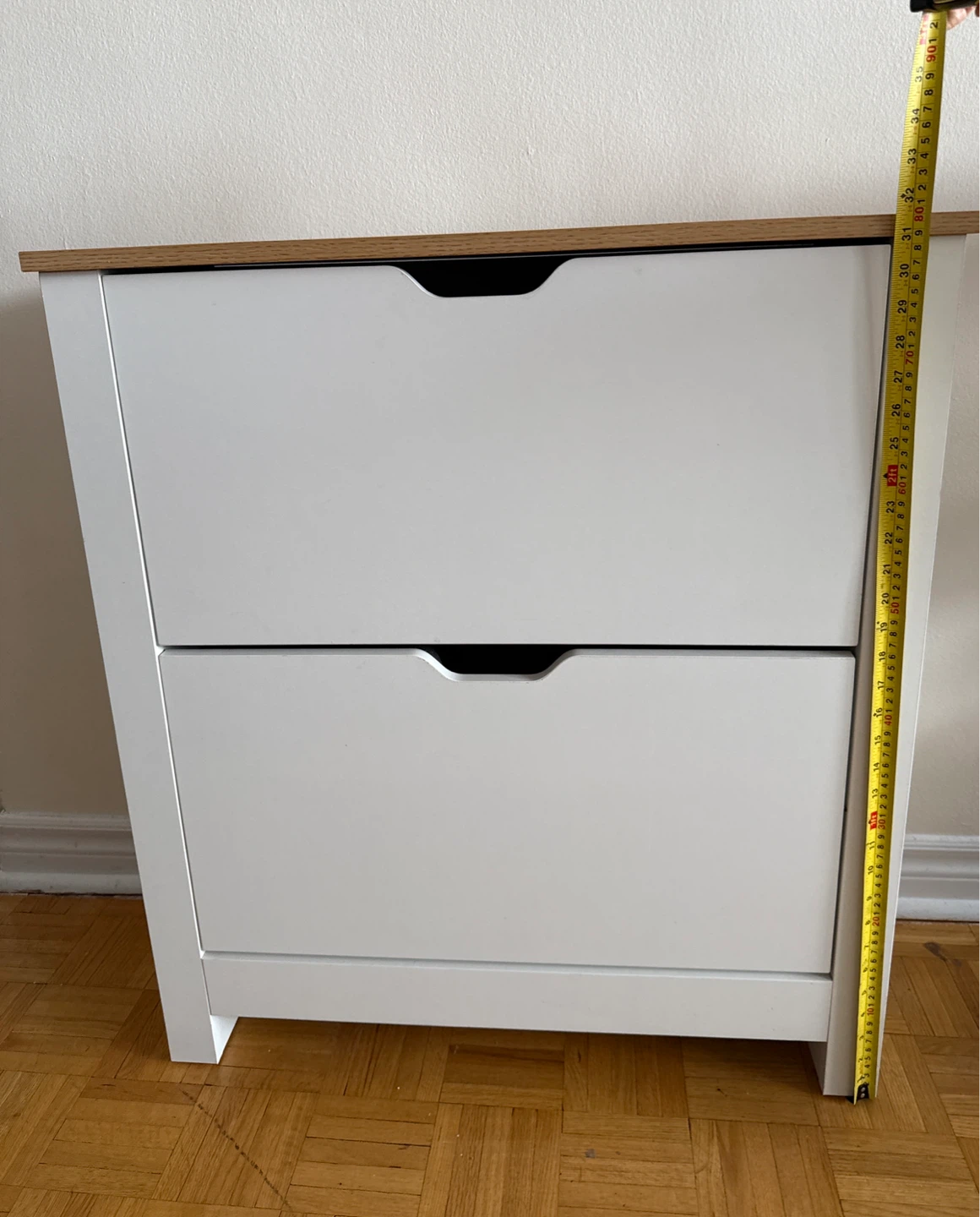White 2-Door Shoe Cabinet with Wood Top