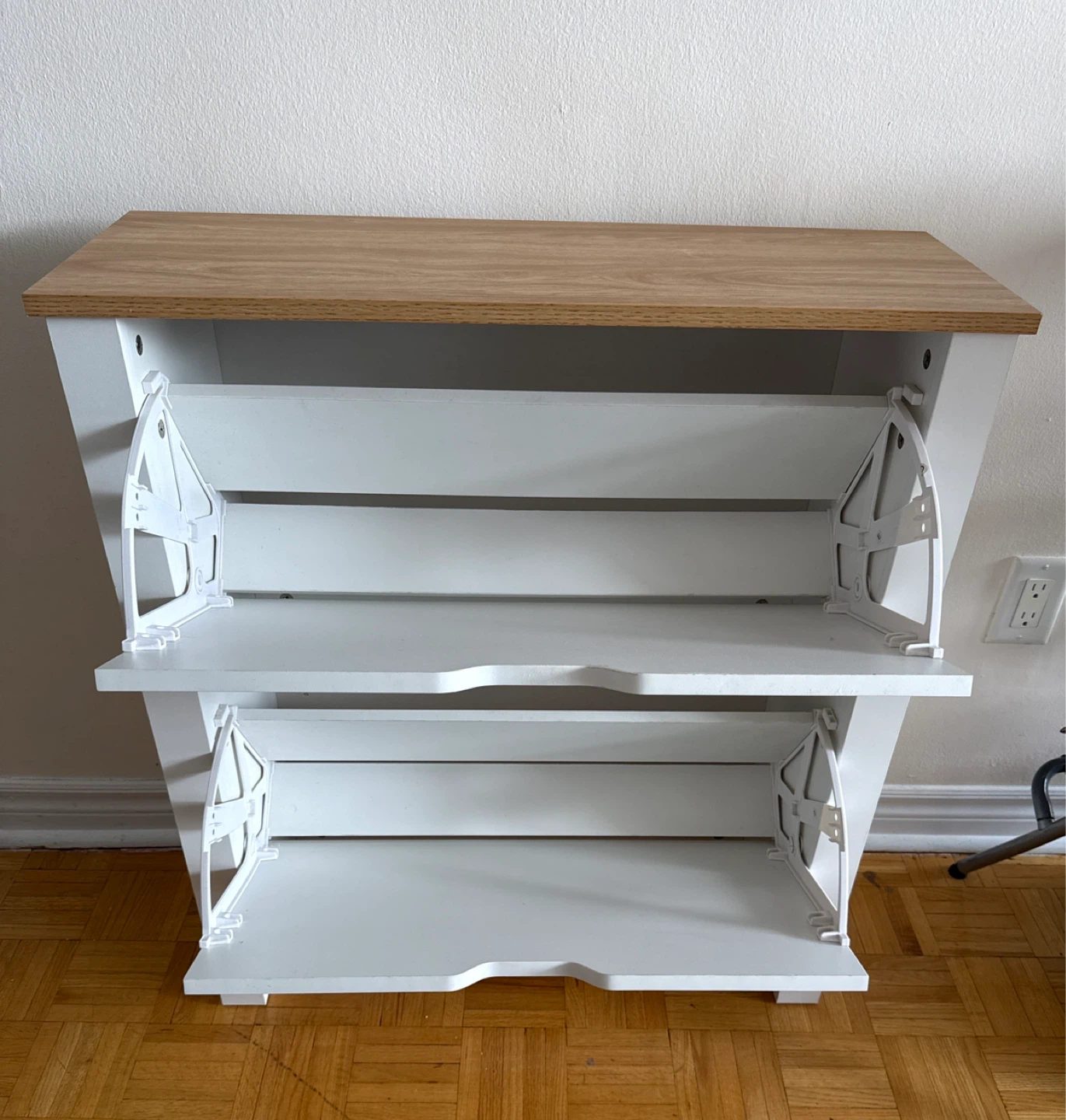 White 2-Door Shoe Cabinet with Wood Top - photo 4