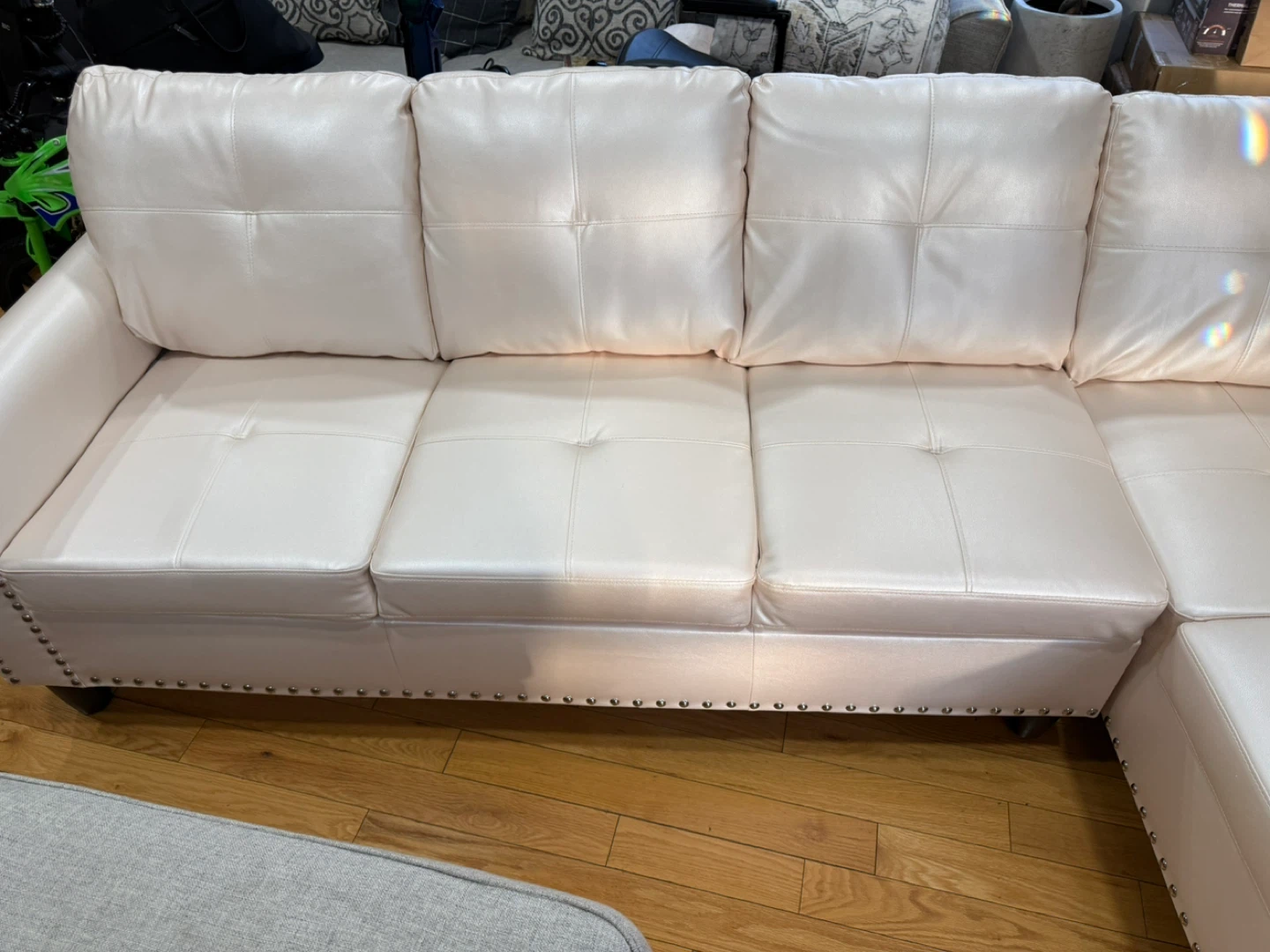 White Faux Leather Sectional Sofa with Chaise - photo 2