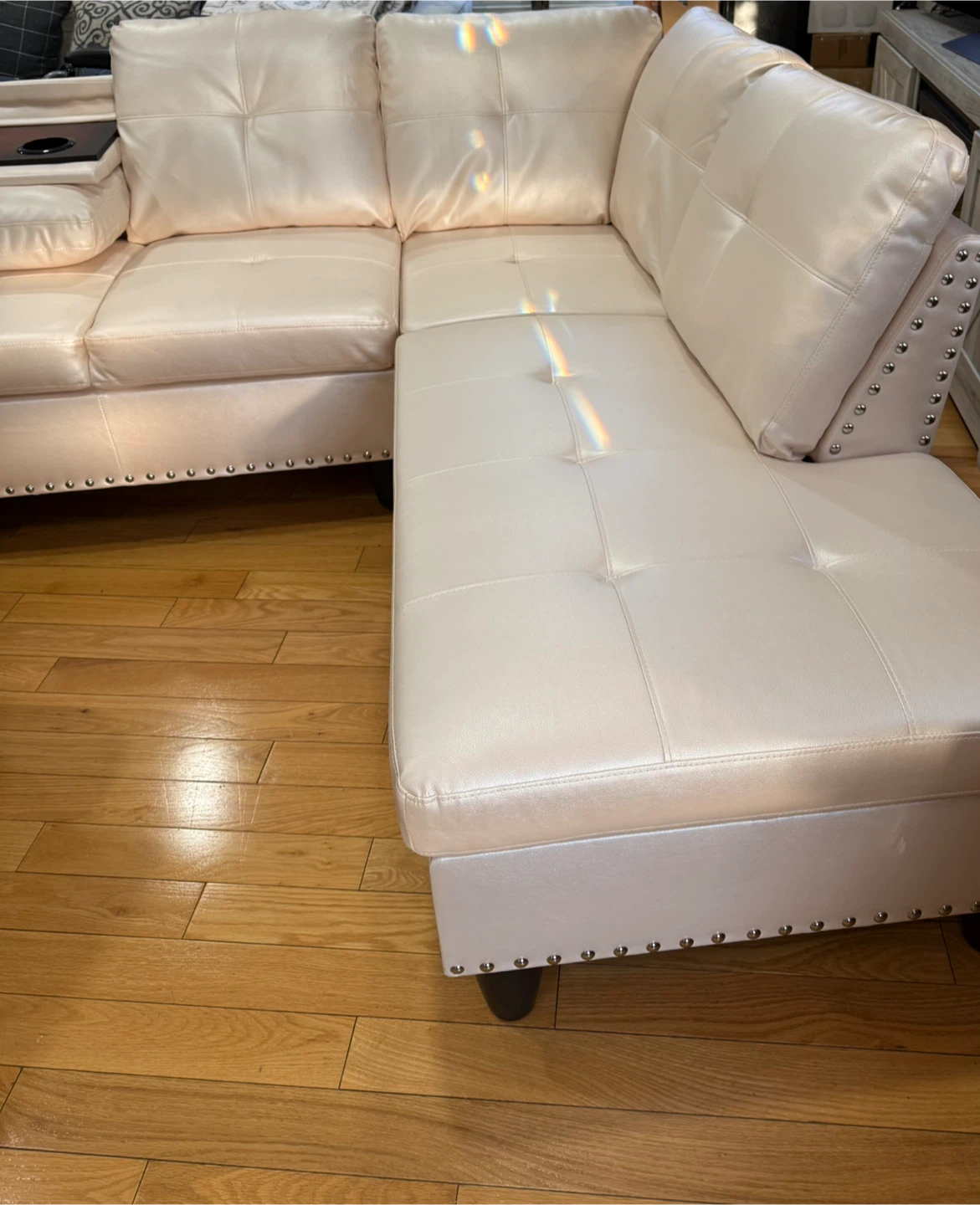 White Faux Leather Sectional Sofa with Chaise - photo 3