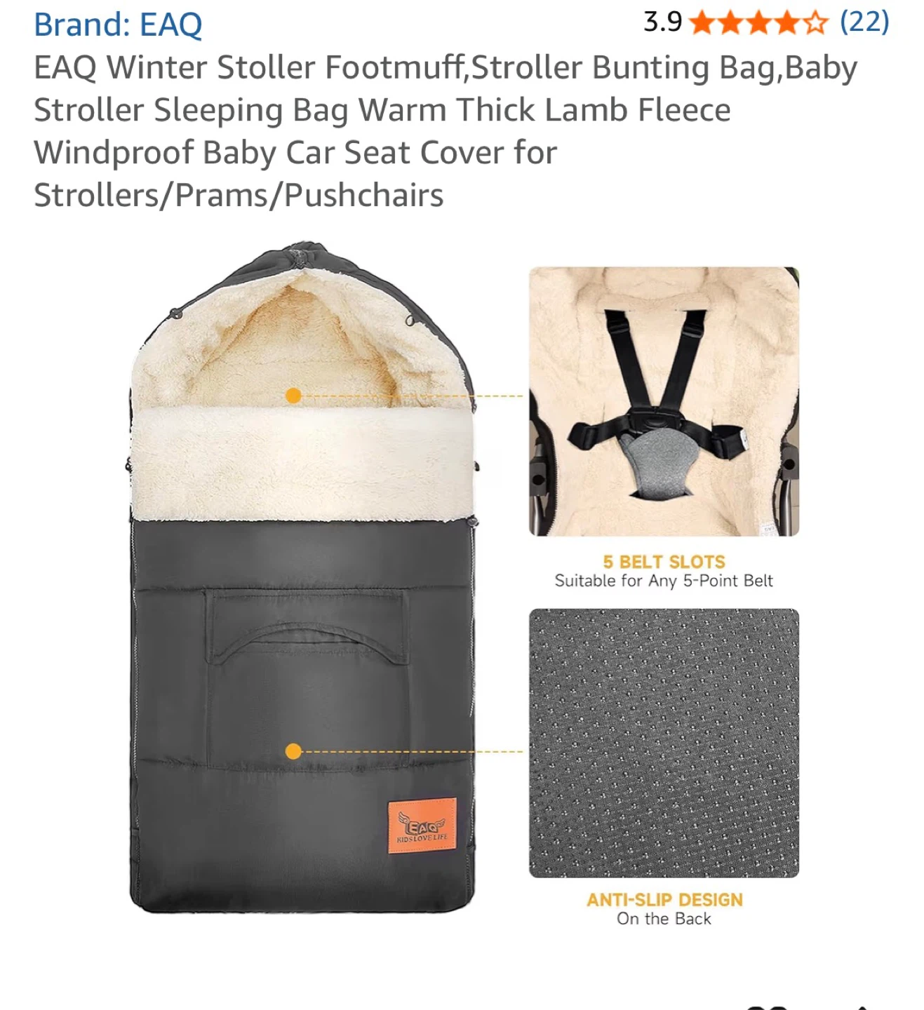 EAQ Winter Stroller Footmuff Bunting Bag - Gray - photo 4