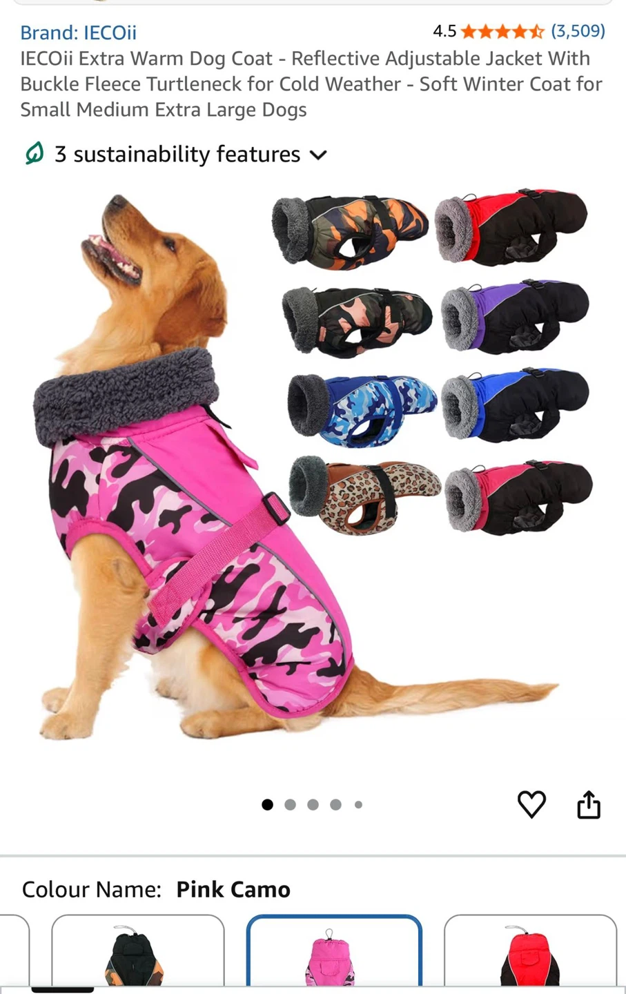IECoii Extra Warm Dog Coat - Pink Camo - photo 3