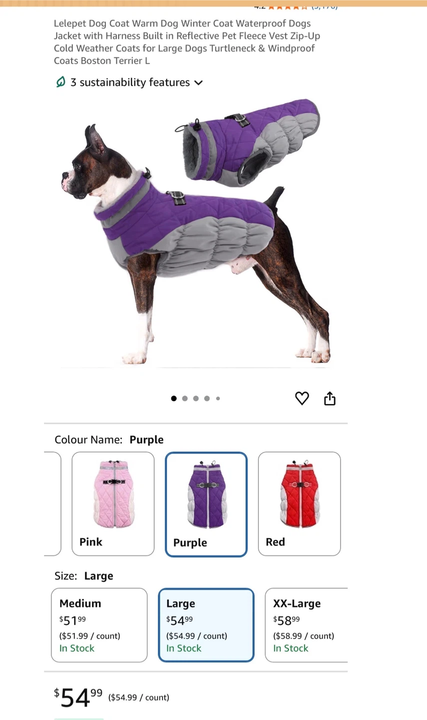 Lelepet Dog Coat - Purple, Large - photo 3