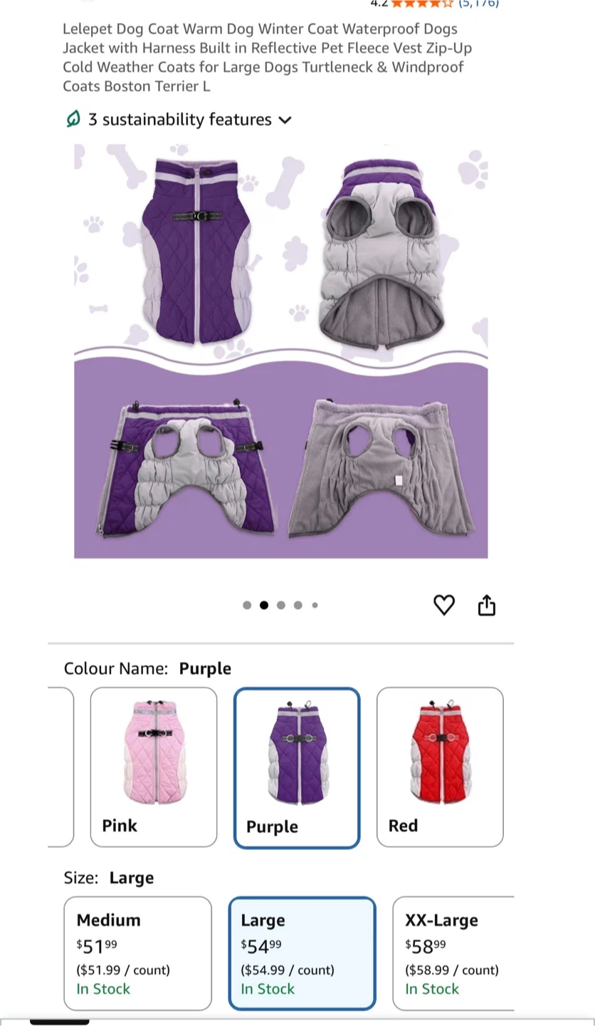 Lelepet Dog Coat - Purple, Large - photo 4