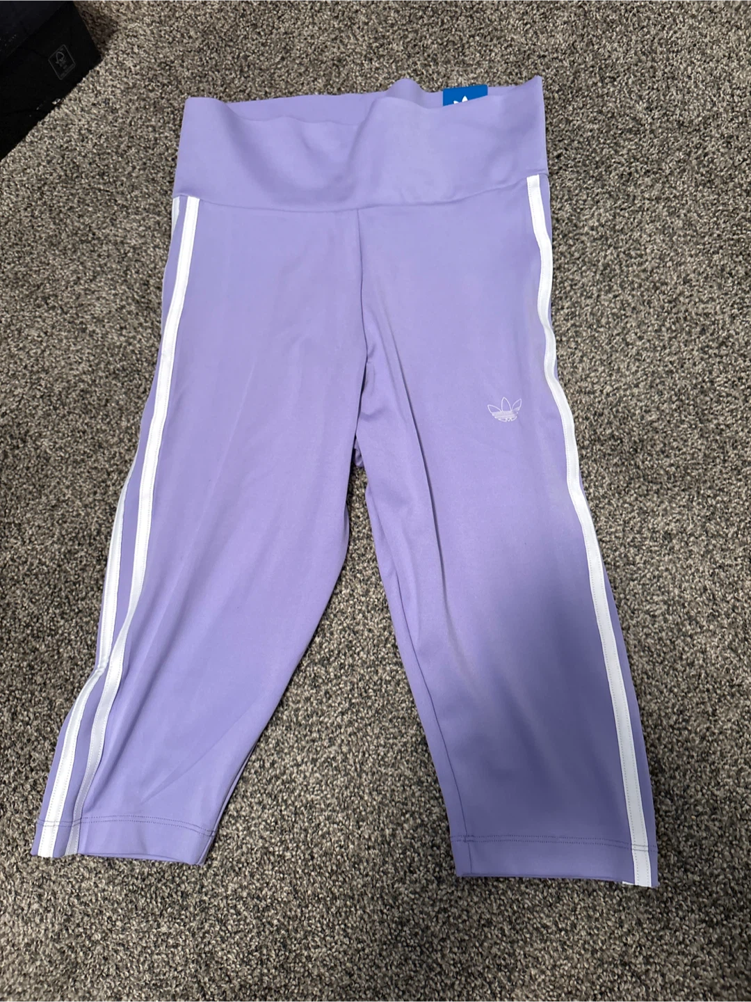 New Adidas Mid Rise 3-Stripes Capri Leggings Light Purple Size M