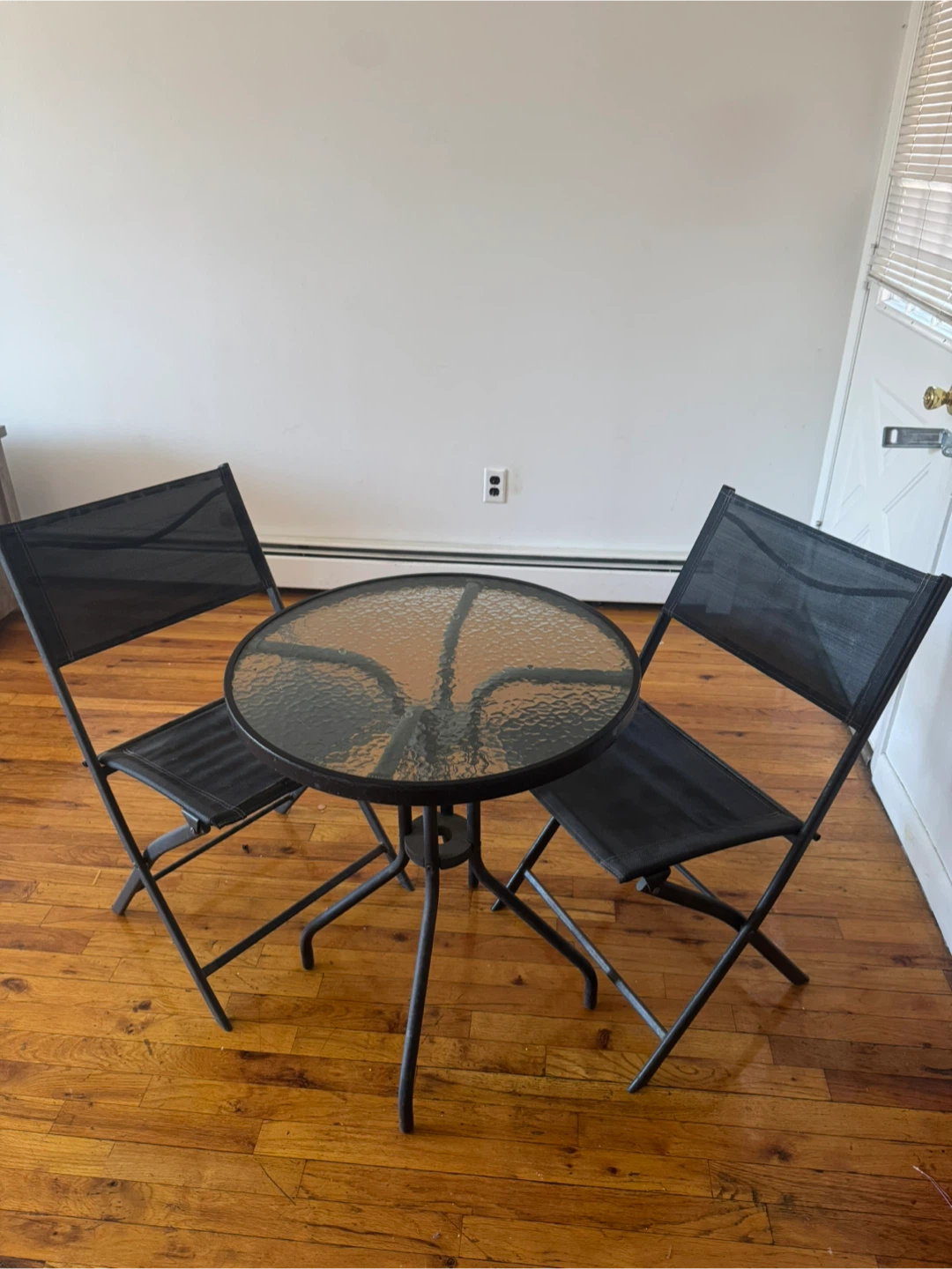 2-Piece Black Mesh Outdoor Bistro Set with Glass Table
