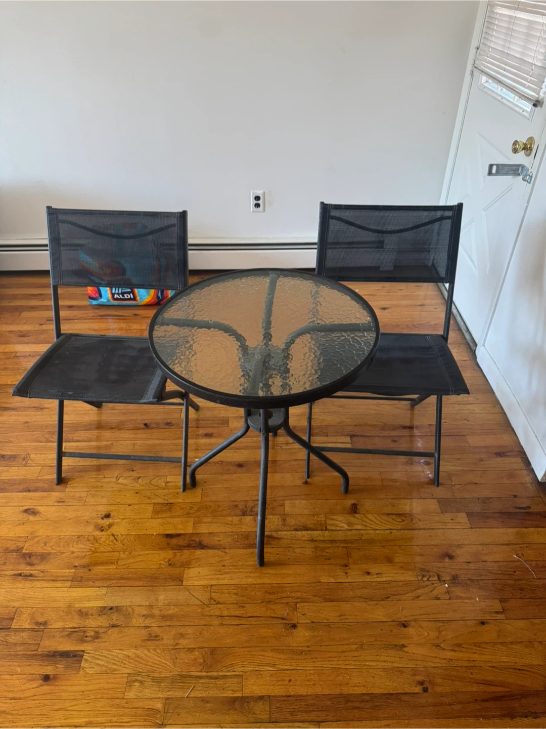 2-Piece Black Mesh Outdoor Bistro Set with Glass Table - photo 2