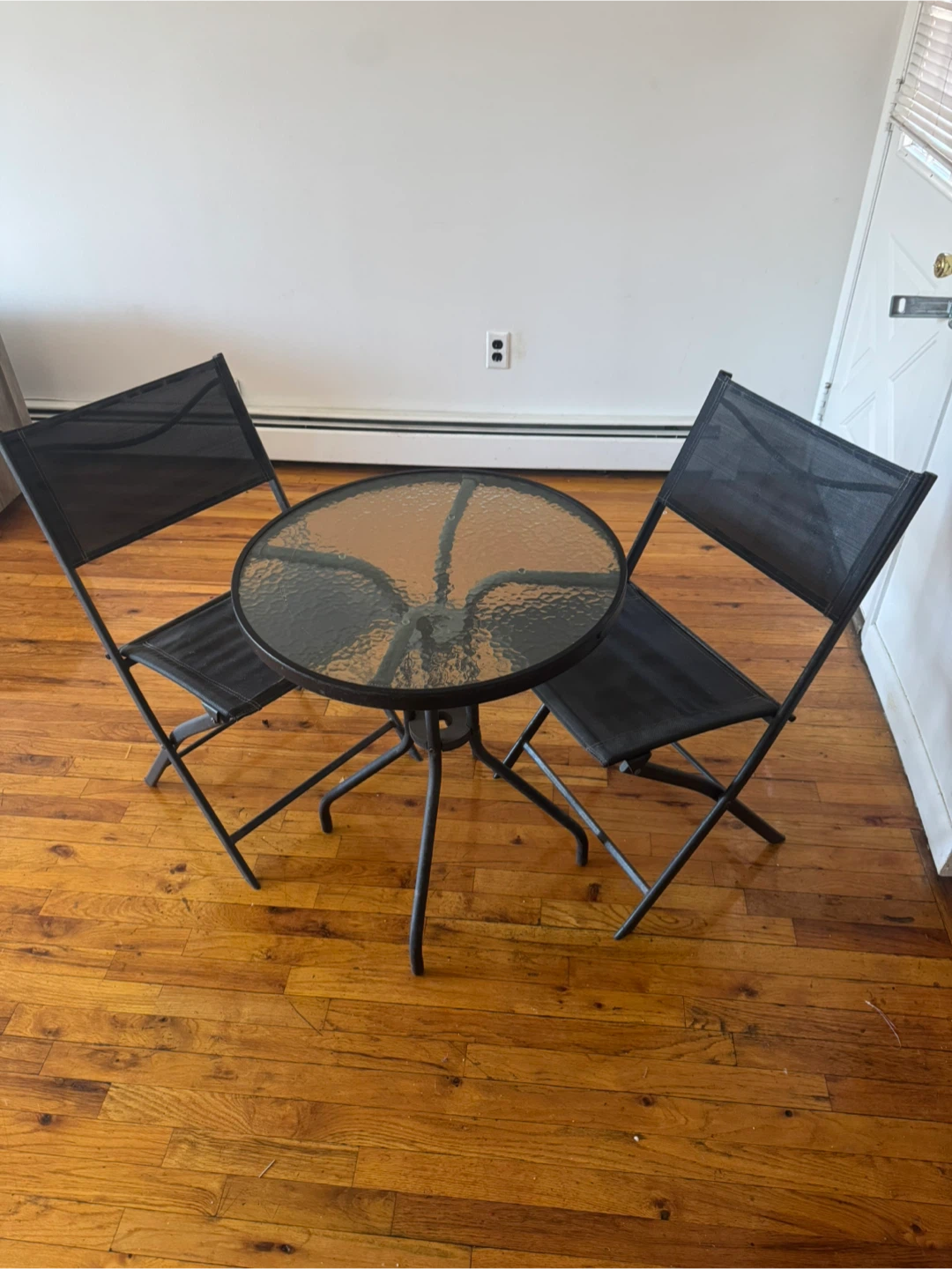 2-Piece Black Mesh Outdoor Bistro Set with Glass Table - photo 3