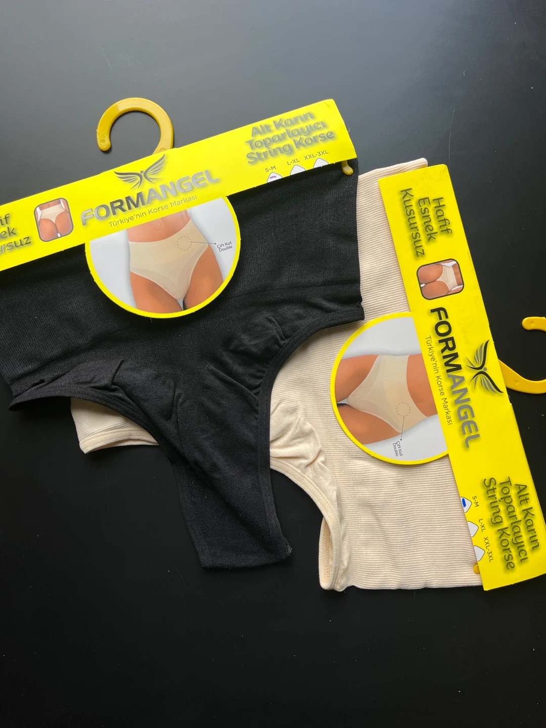 FORMANGEL Women's String Panties - Black and Beige