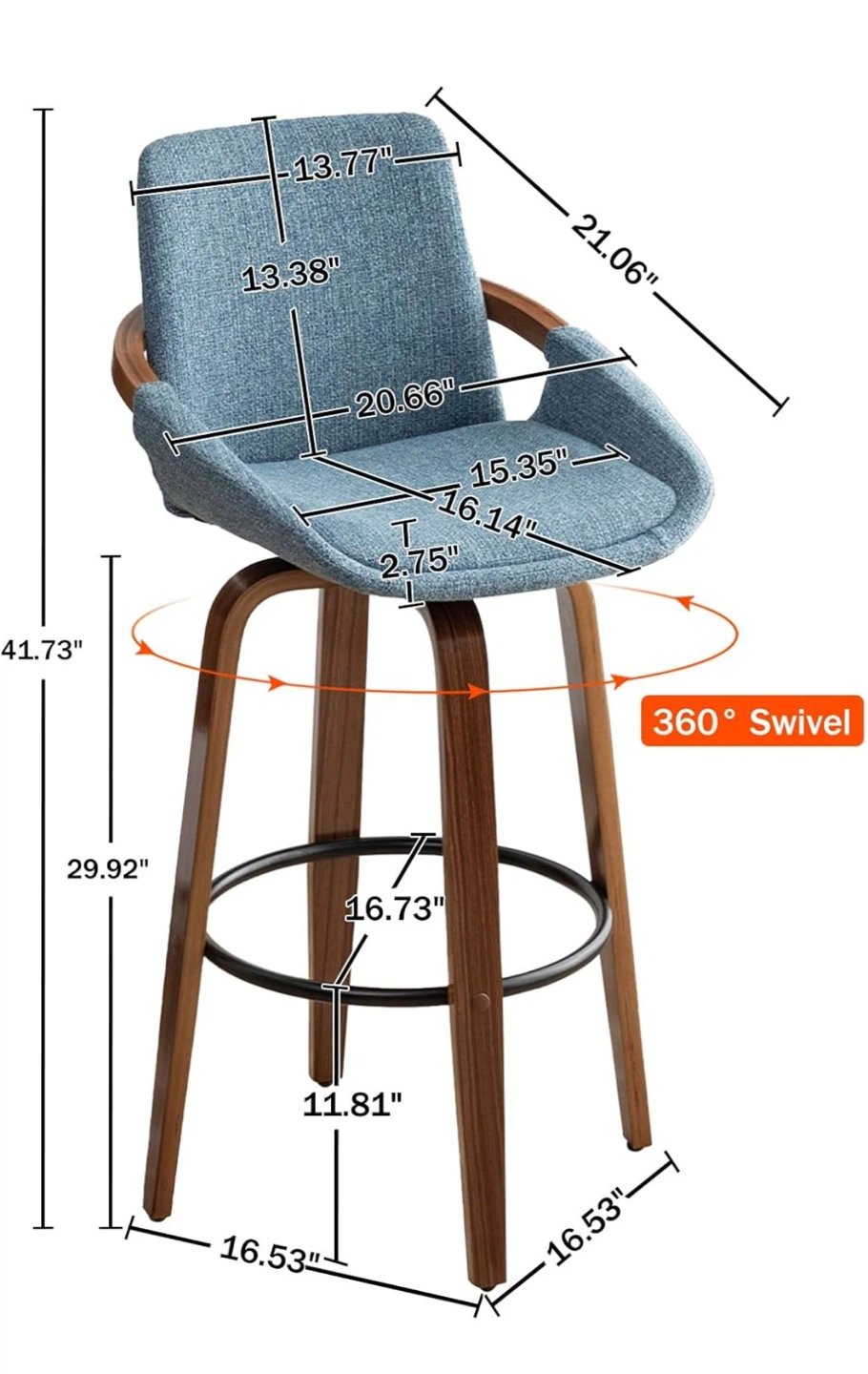 Blue Swivel Bar Stools - Set of 2 - photo 2