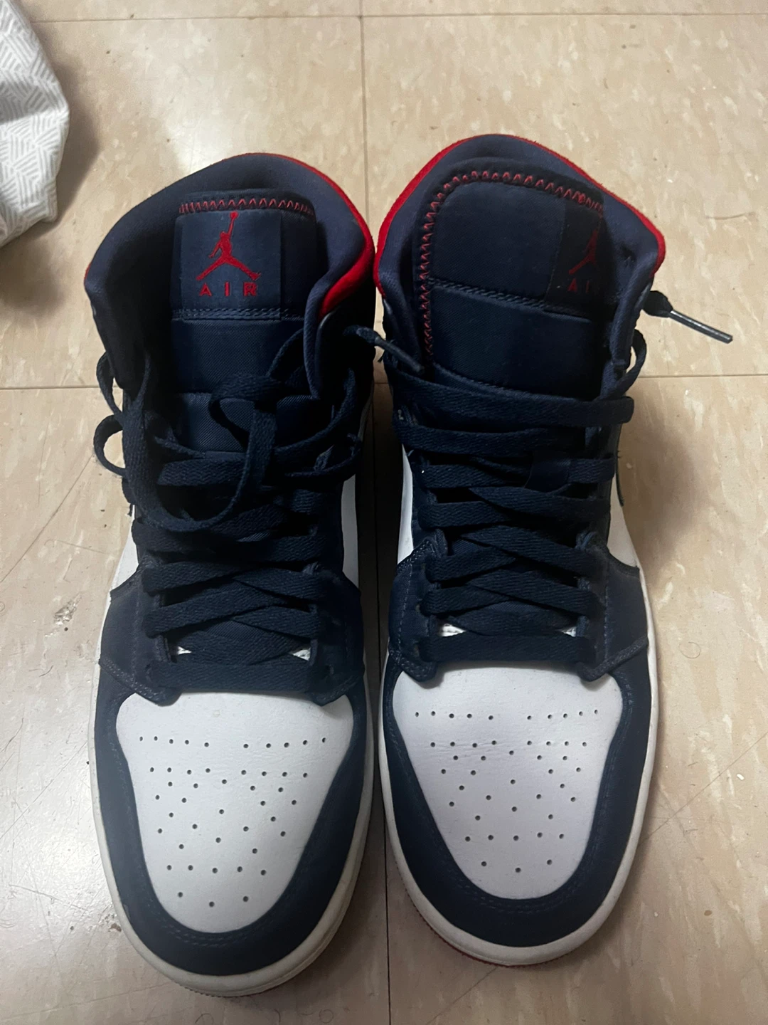 Air Jordan 1 Mid Navy White Red Shoes
