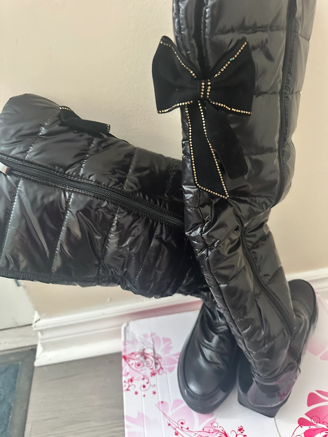 Black Puffer Boots with Bow Accent - photo 3