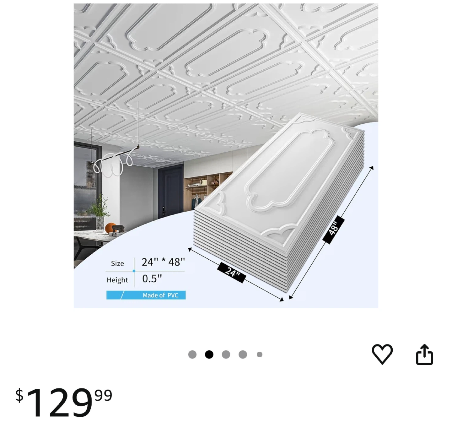 White PVC Decorative Ceiling Tiles 12pcs ( 24" x 48") - photo 2