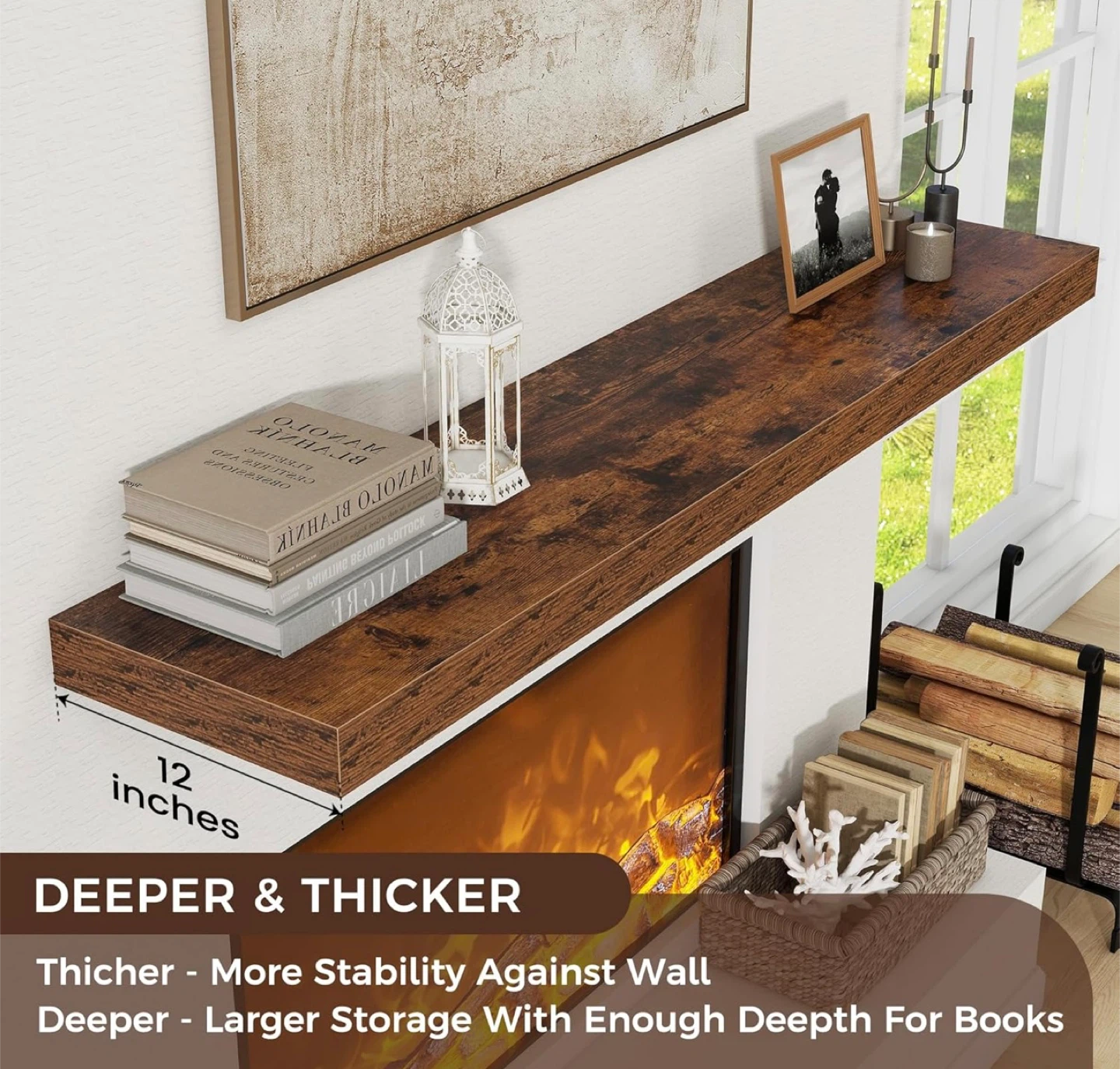 Rustic Wood Floating Shelf 55" L x 12" D x 2" H - photo 2