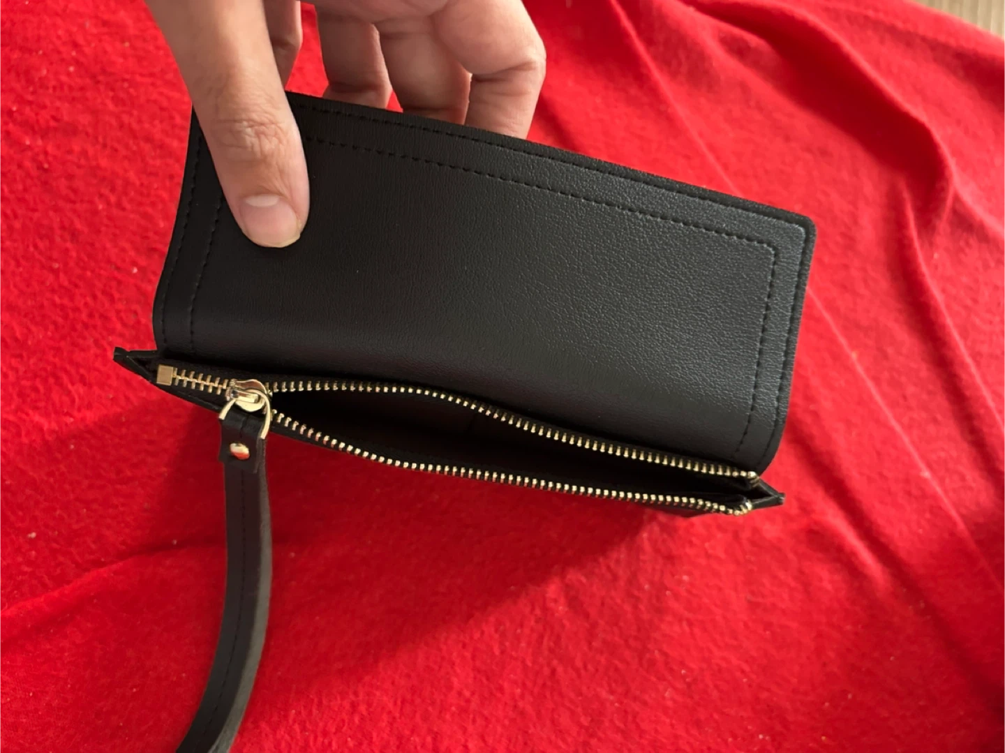 Black Faux Leather Bifold Wallet with Wrist Strap - photo 3