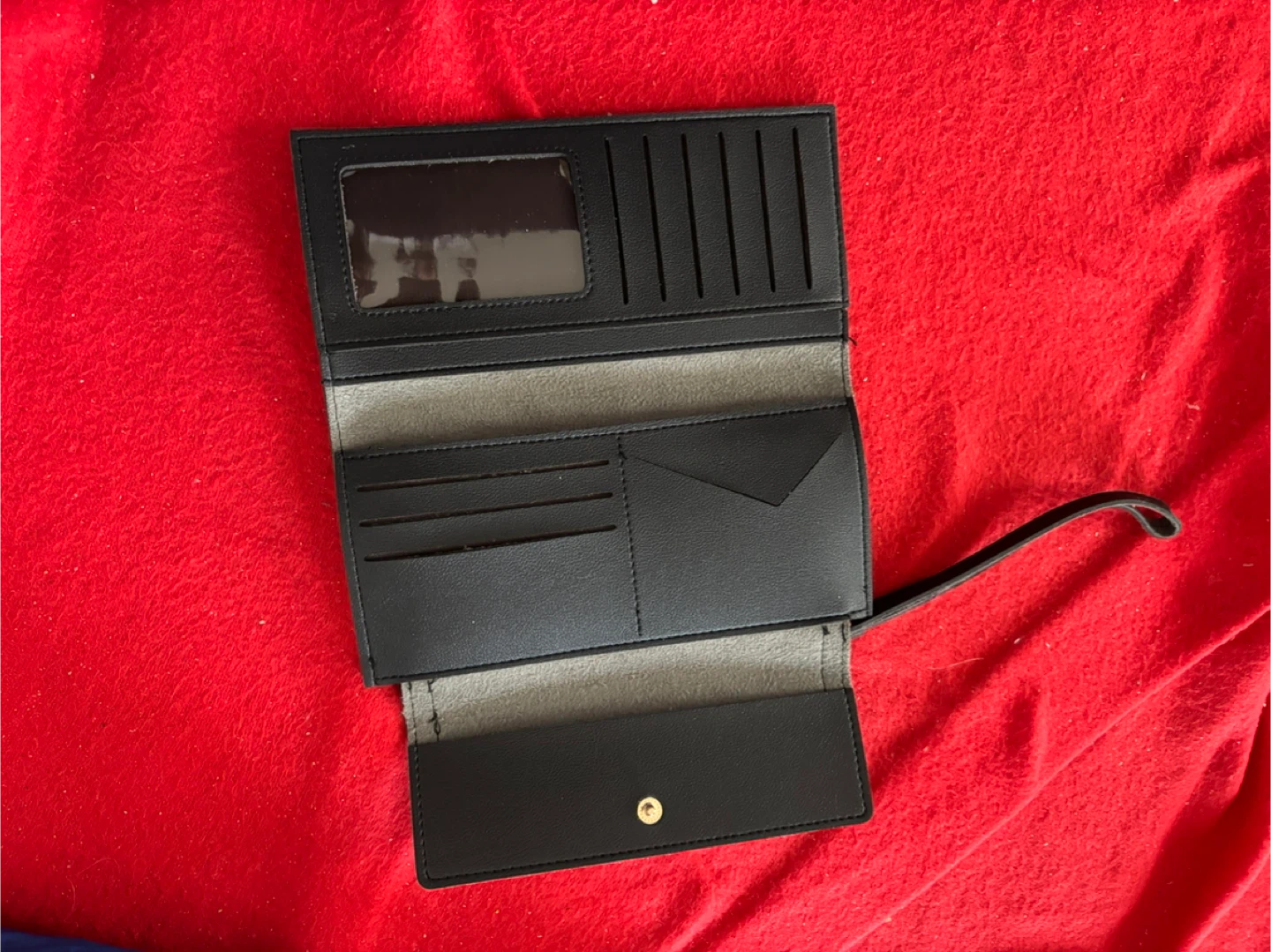 Black Faux Leather Bifold Wallet with Wrist Strap