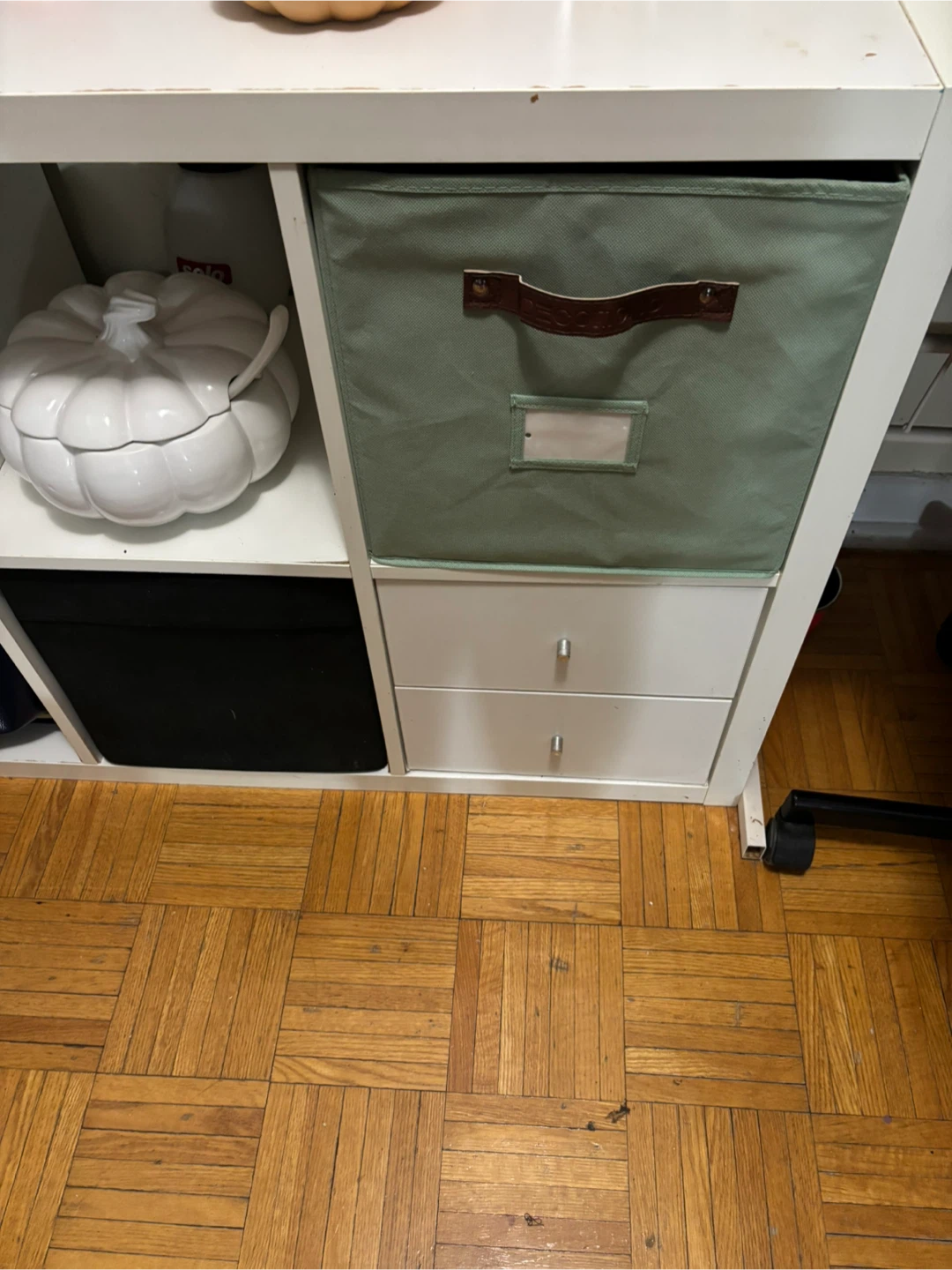 Sage Green Fabric Storage Bin with Faux Leather Handle - photo 4