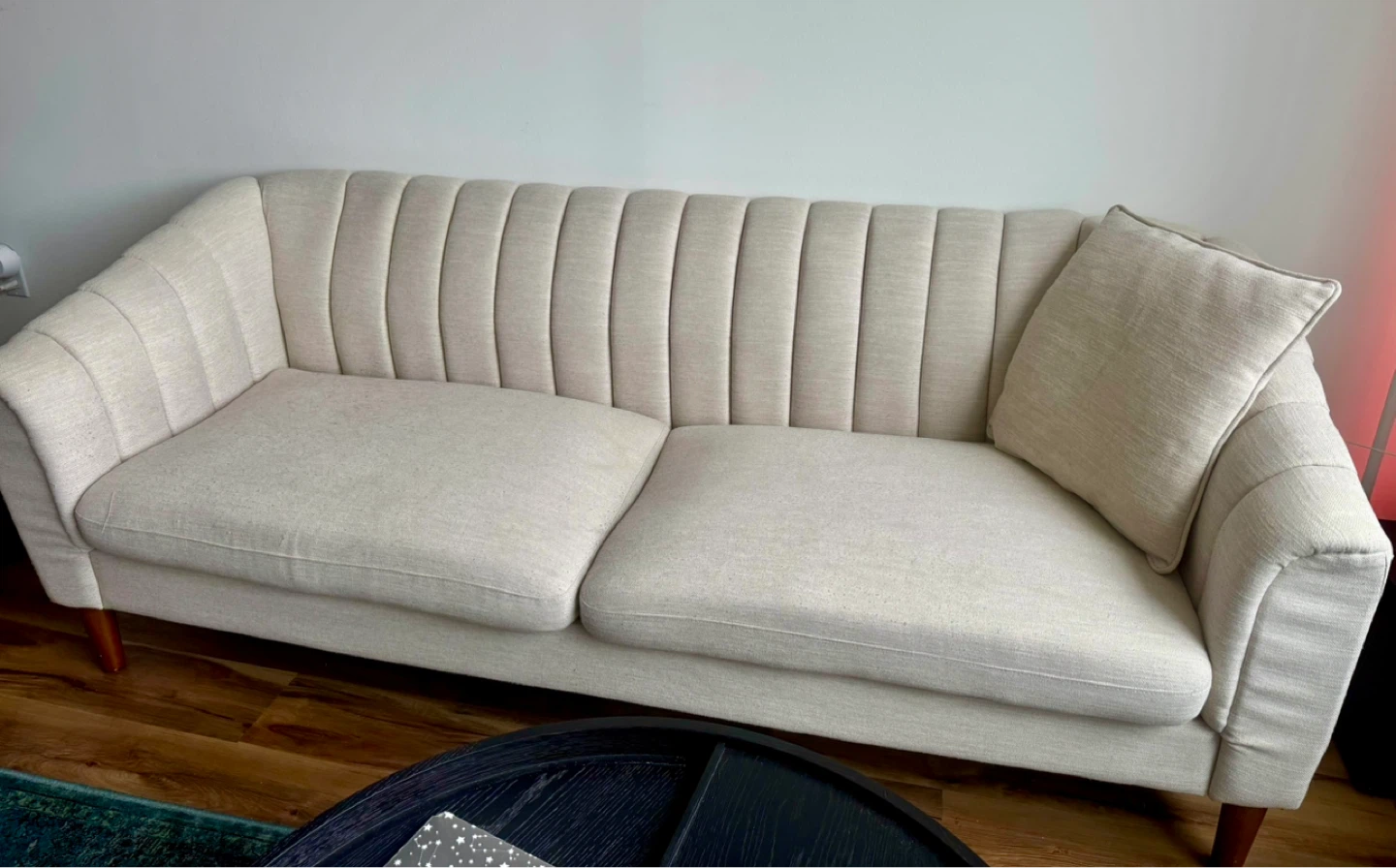 Cream Upholstered Sofa with Channel Tufting