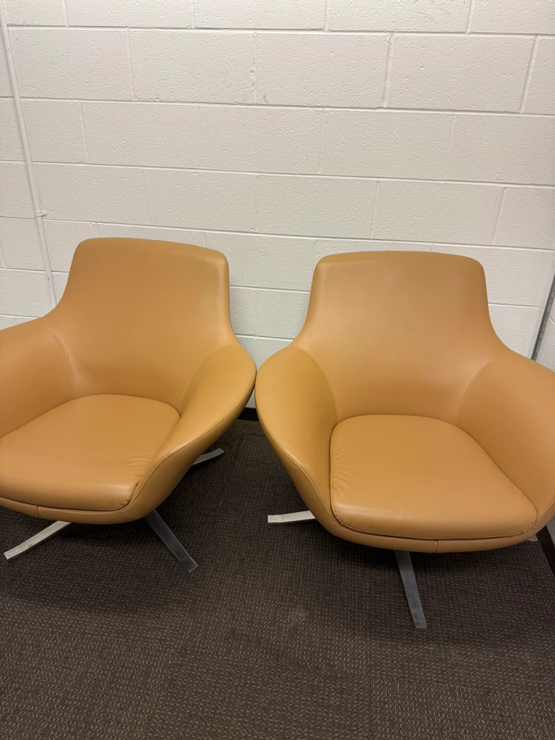 Tan Leather Swivel Accent Chairs (set of 3)