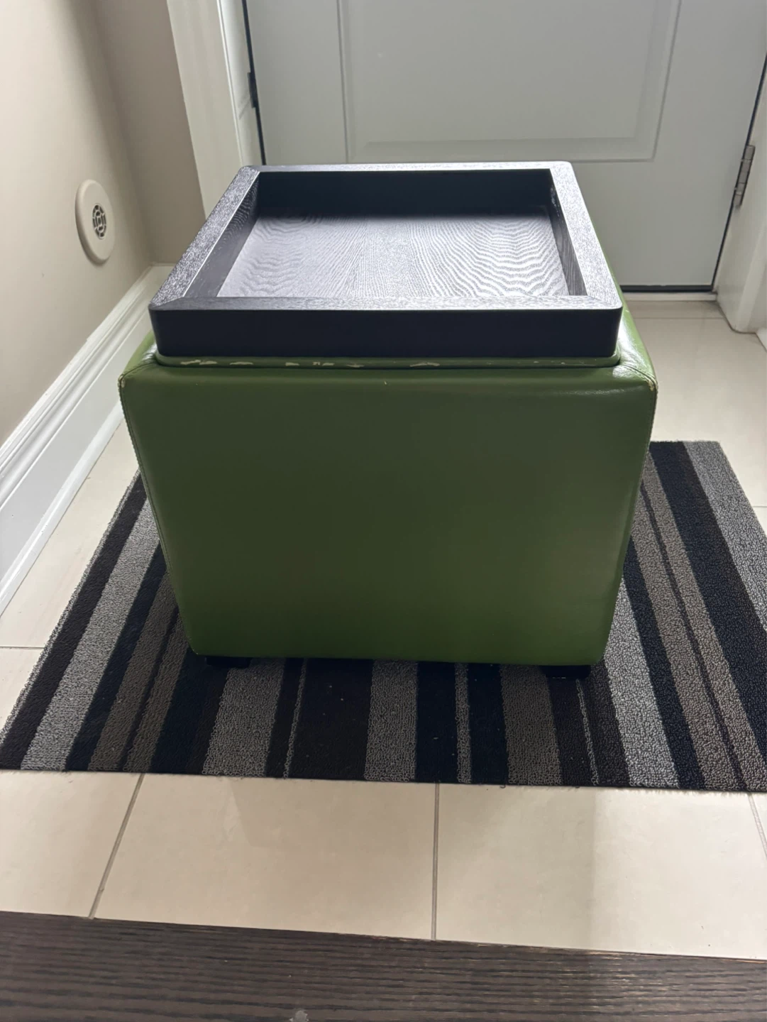 Green Leather Storage Ottoman with Tray - photo 3