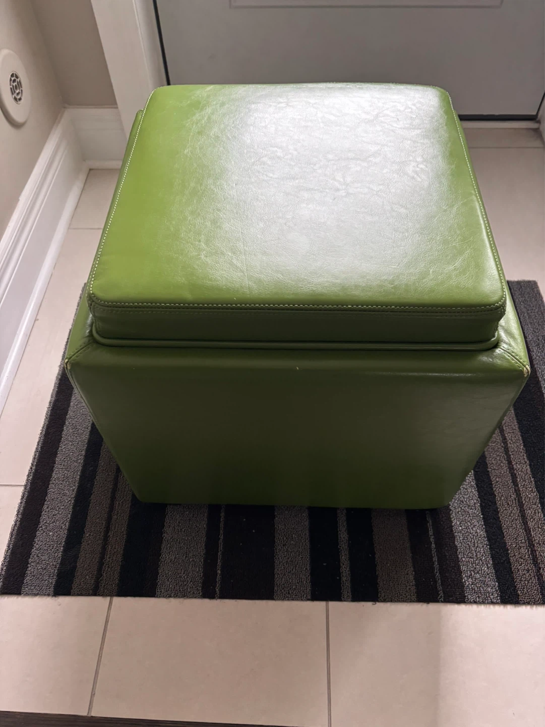 Green Leather Storage Ottoman with Tray