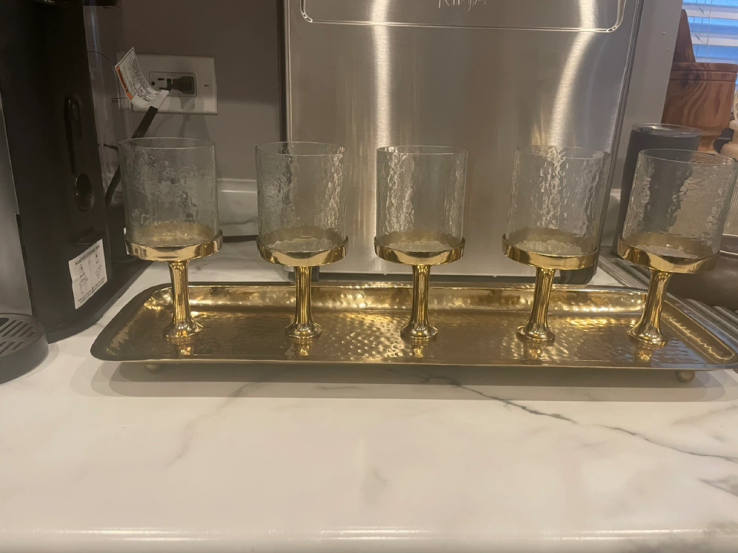 Gold Tray with 5 Hammered Glass Votive Holders - photo 4