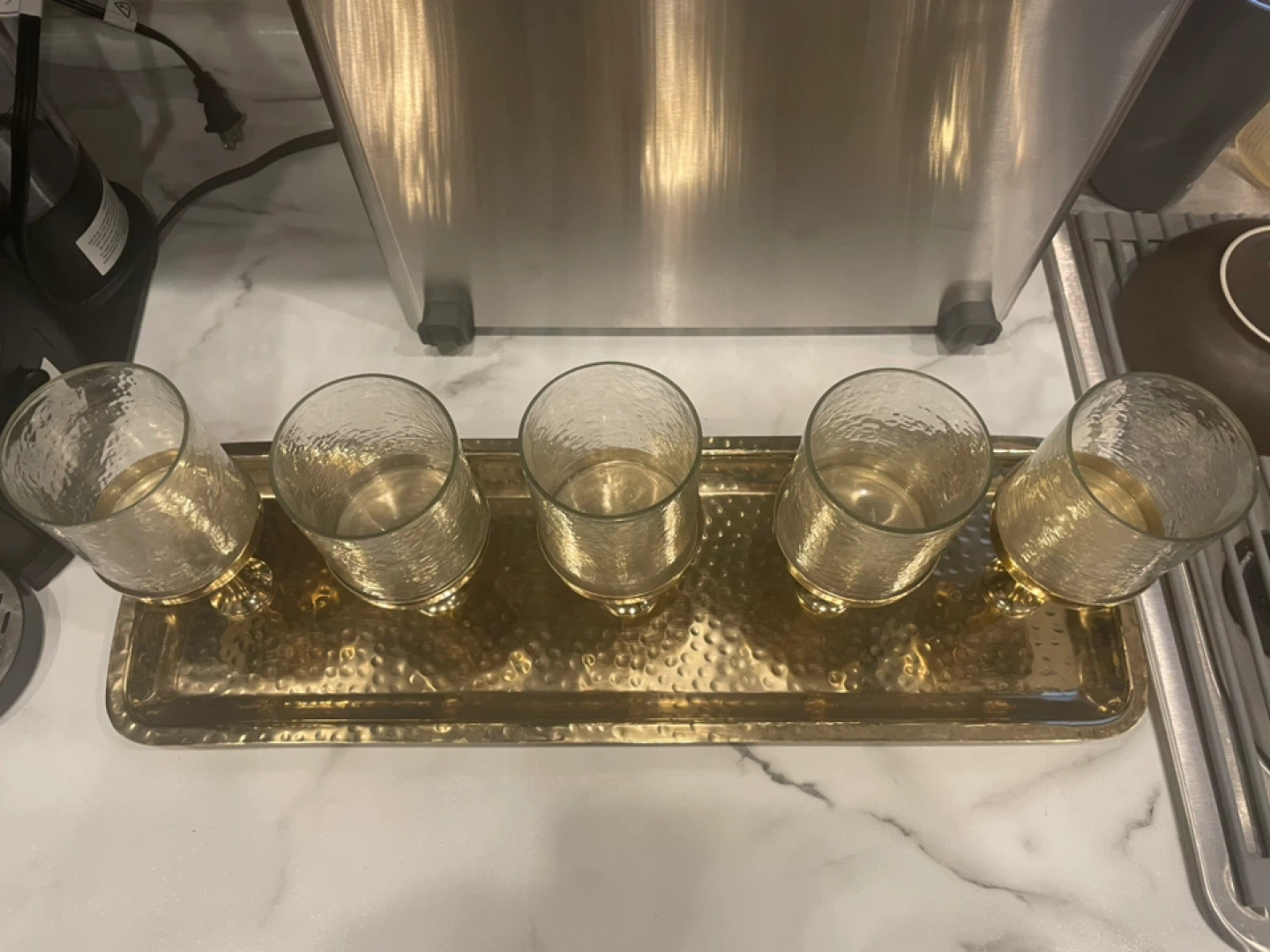 Gold Tray with 5 Hammered Glass Votive Holders - photo 3