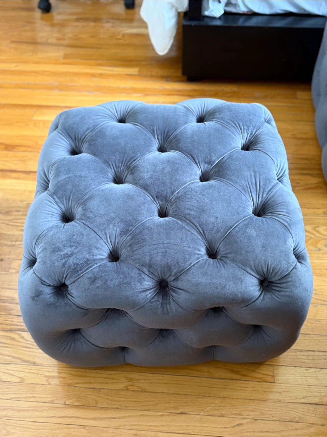 Grey Tufted Ottoman Poufs (Set of 2)