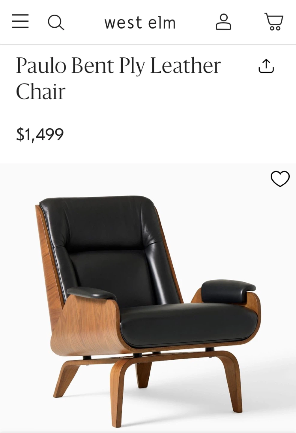 West Elm Chair Paulo Bent Ply Leather