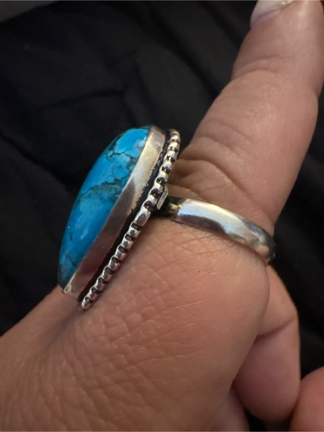 Genuine Turquoise Teardrop Ring with 925 Sterling Silver Band - photo 3