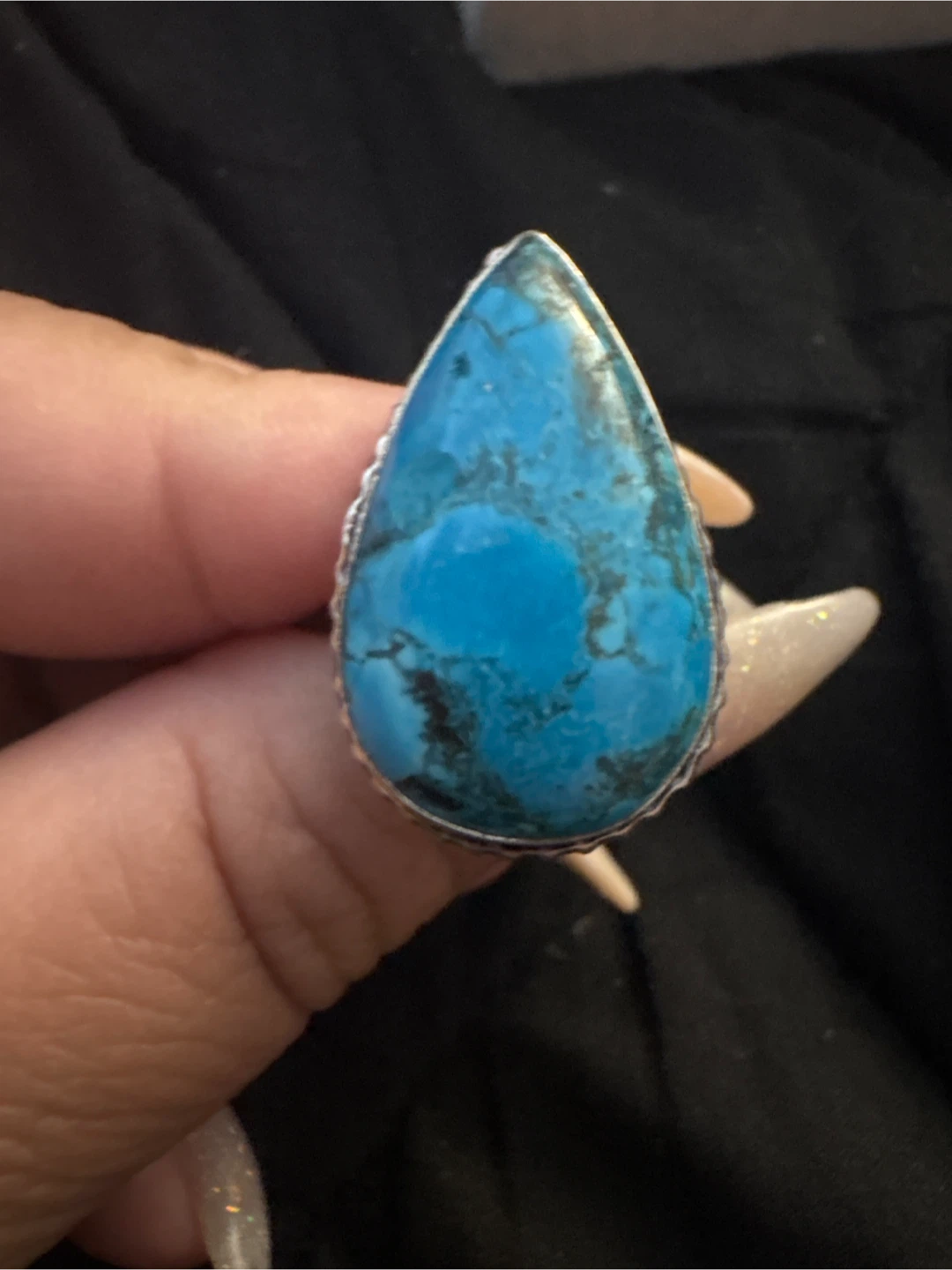 Genuine Turquoise Teardrop Ring with 925 Sterling Silver Band - photo 5