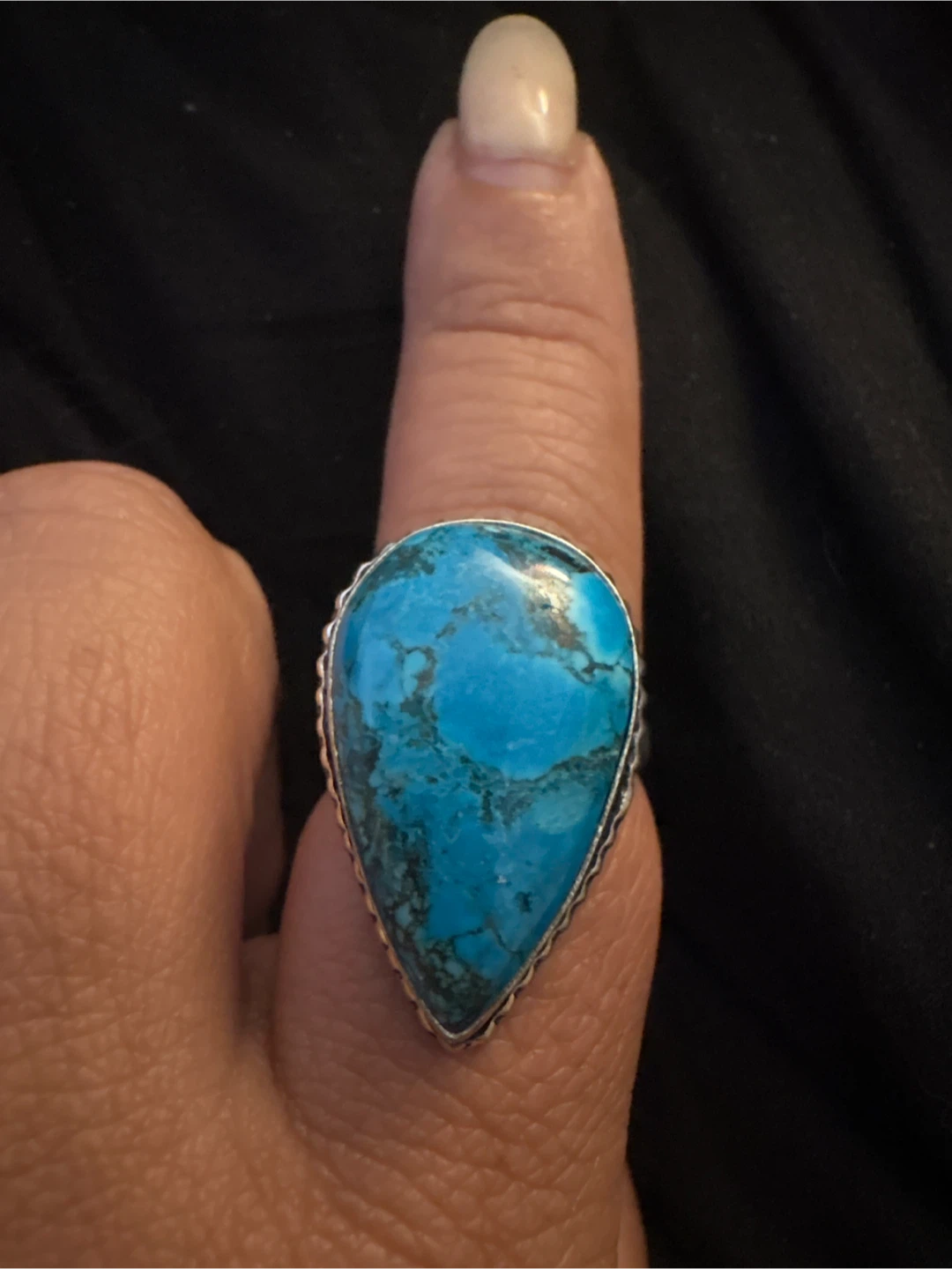 Genuine Turquoise Teardrop Ring with 925 Sterling Silver Band - photo 2