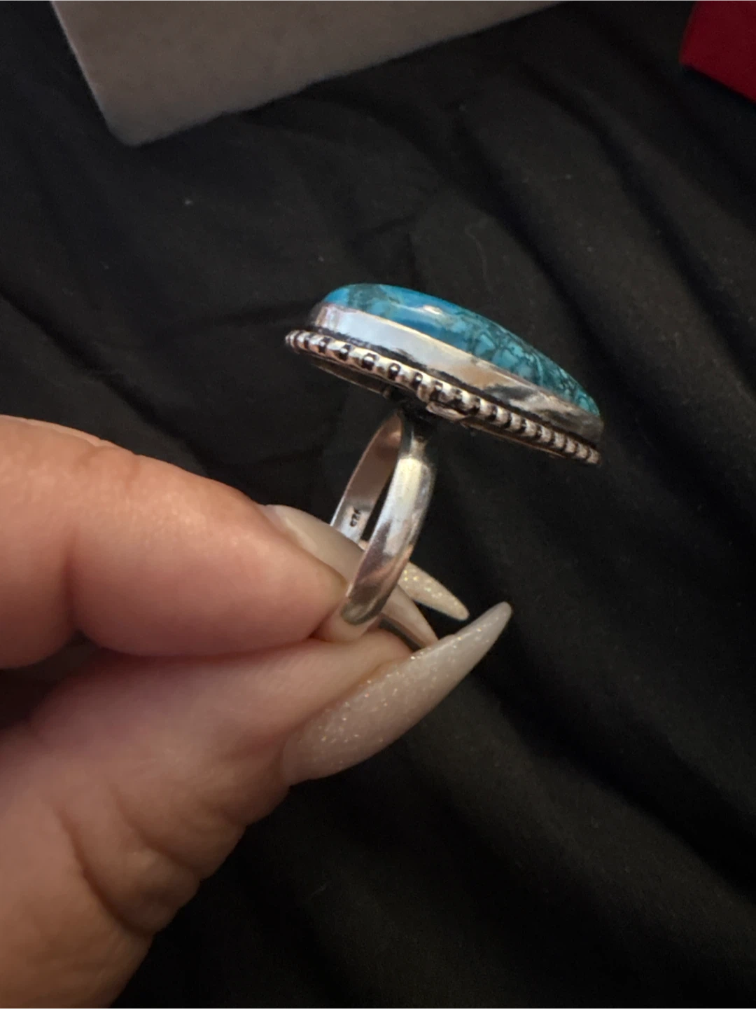 Genuine Turquoise Teardrop Ring with 925 Sterling Silver Band - photo 4
