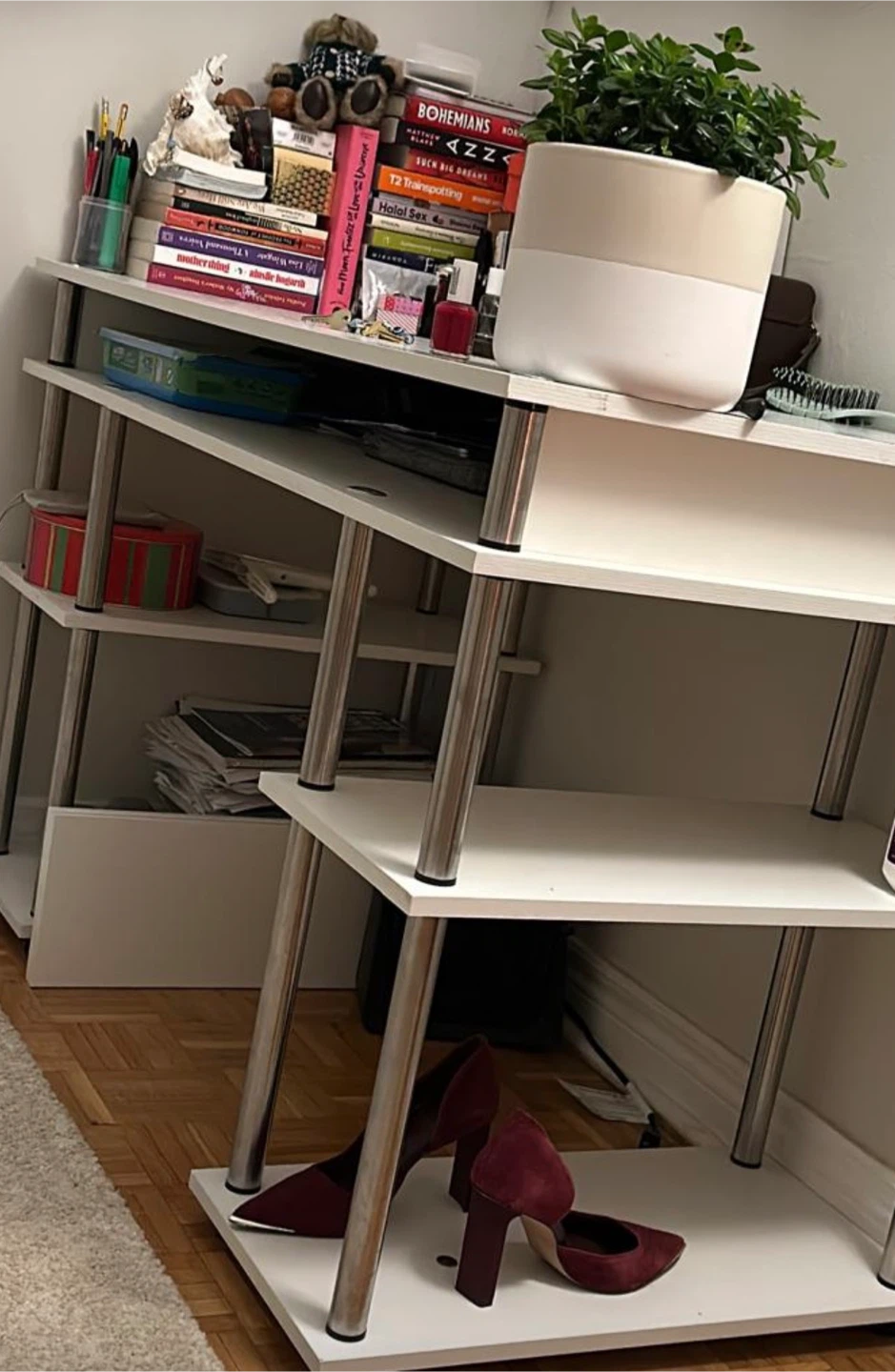 White Computer Desk with Shelves