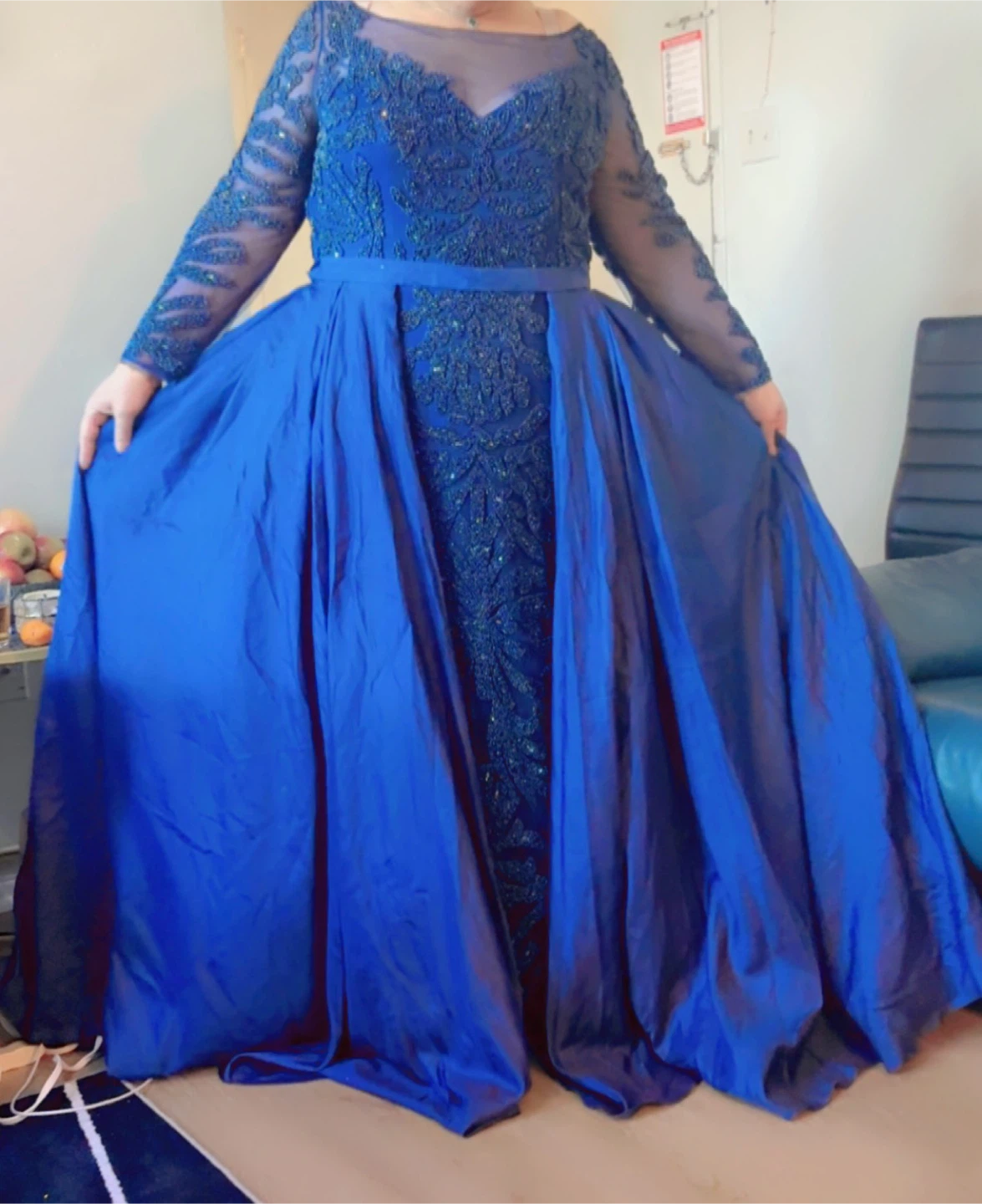 Royal Blue Embellished Gown with Detachable Skirt