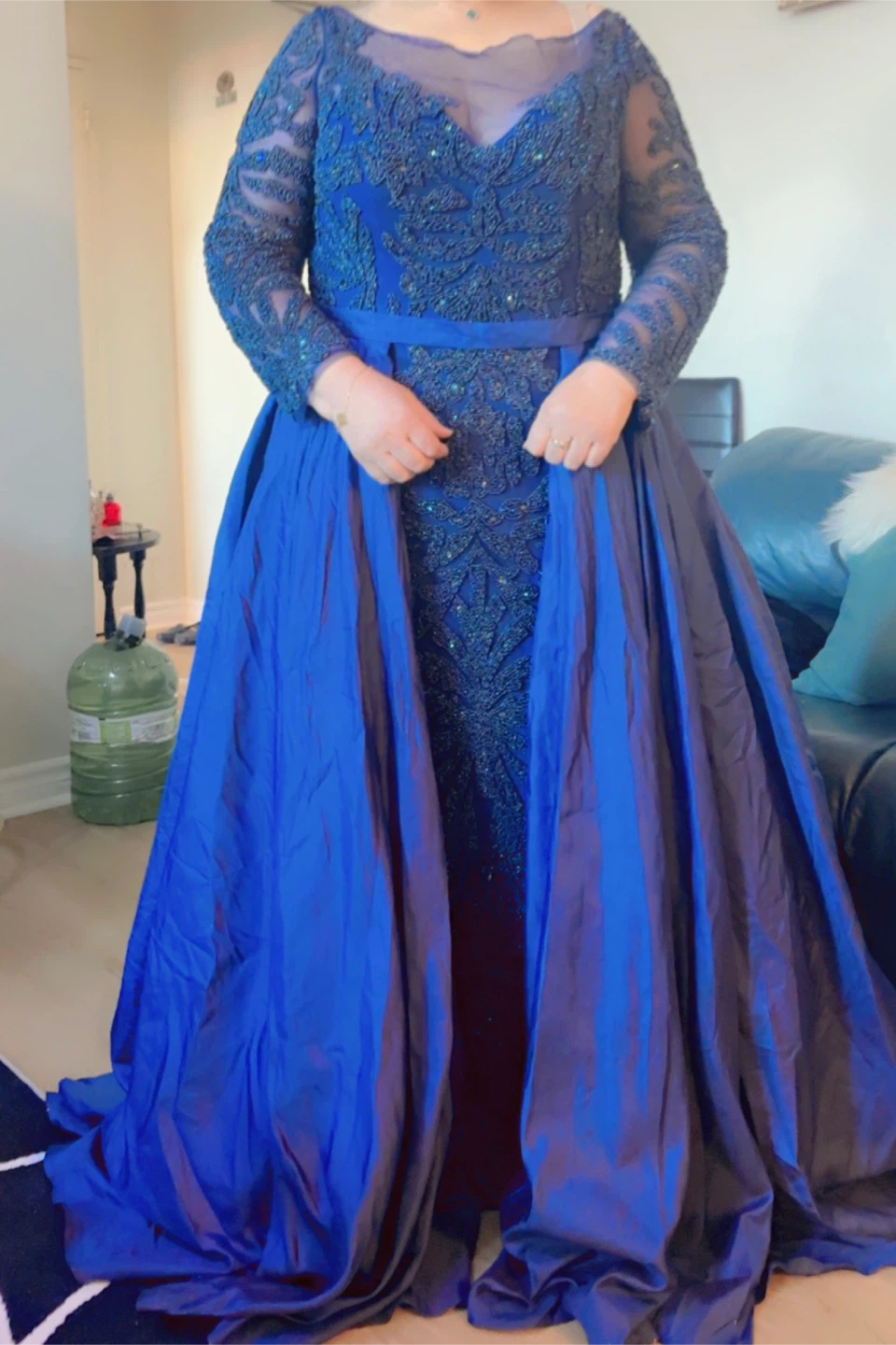 Royal Blue Embellished Gown with Detachable Skirt - photo 2