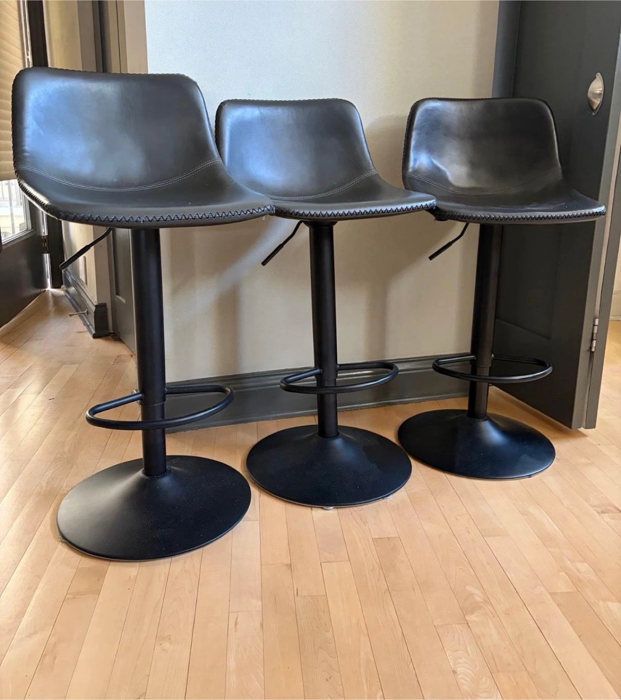 Set of 3 Black Adjustable Swivel Bar Stools