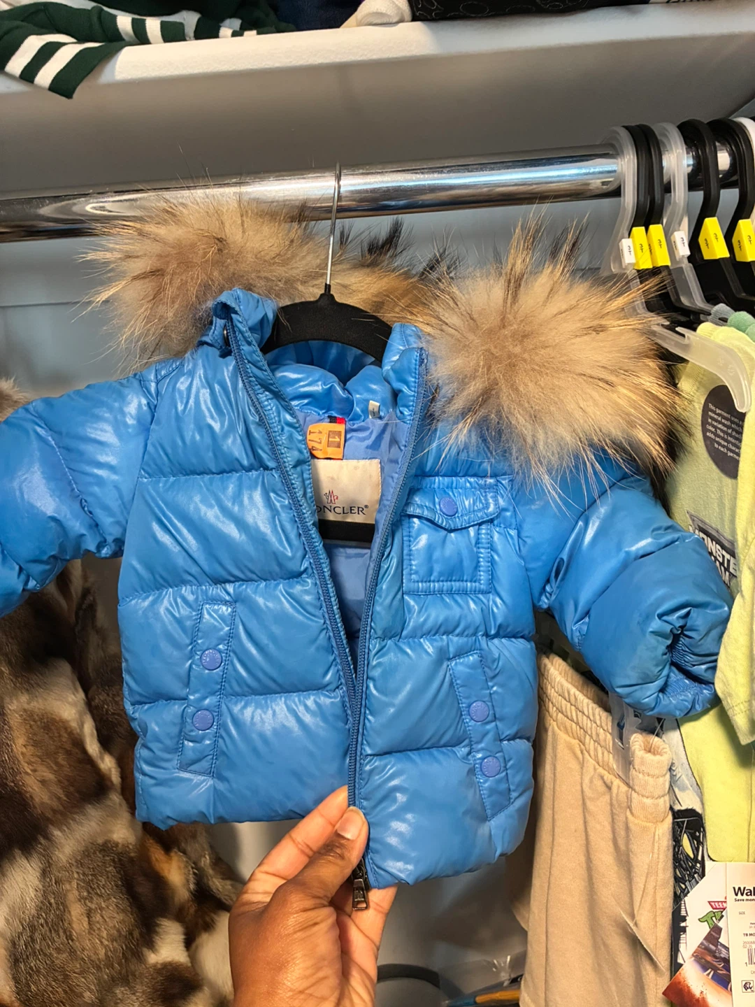 Moncler Blue Down Puffer Jacket with Fur Hood