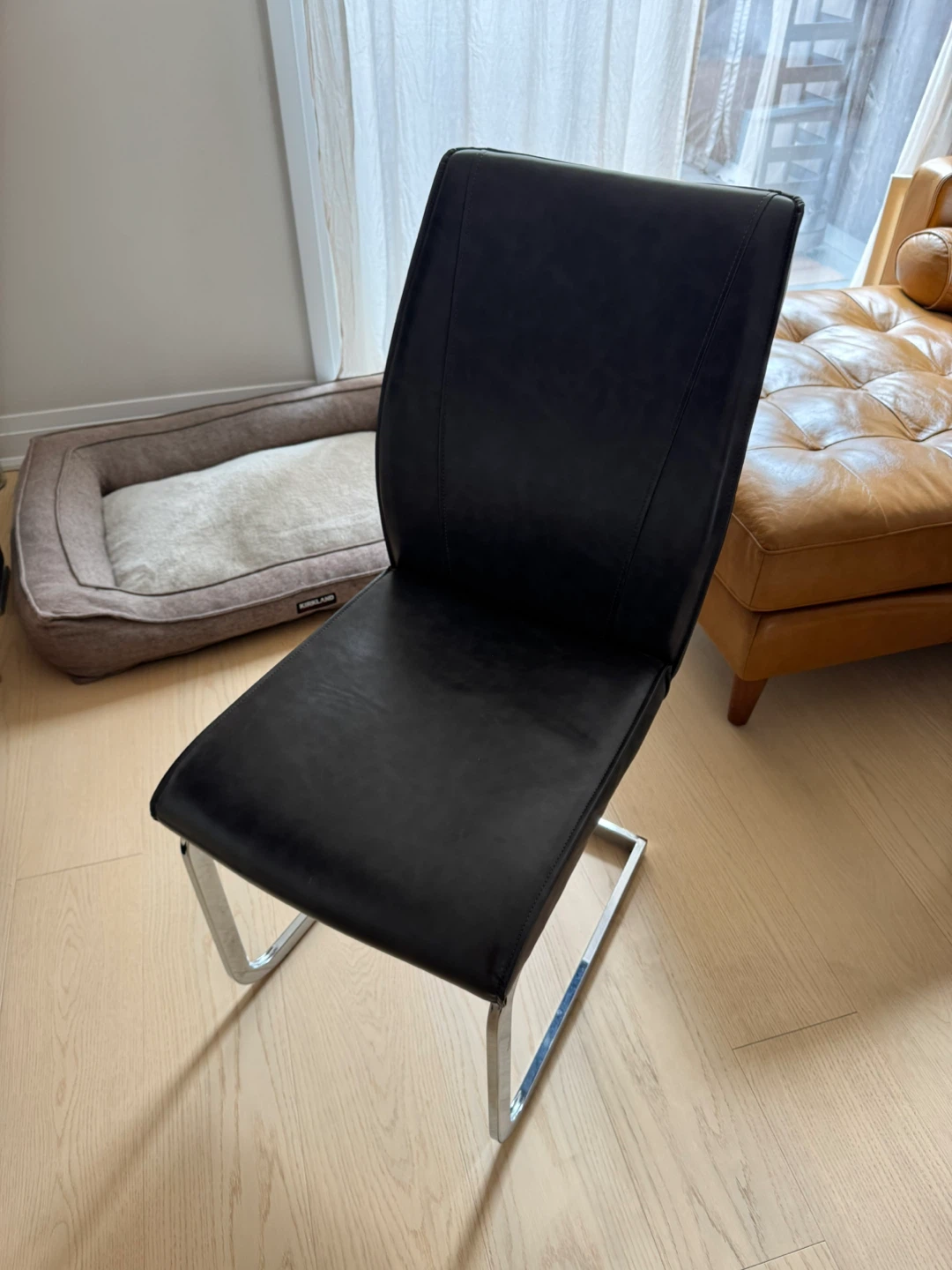 Grey Faux Leather Dining Chair with Silver Base