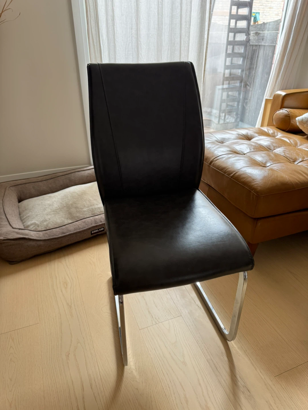 Grey Faux Leather Dining Chair with Silver Base - photo 2