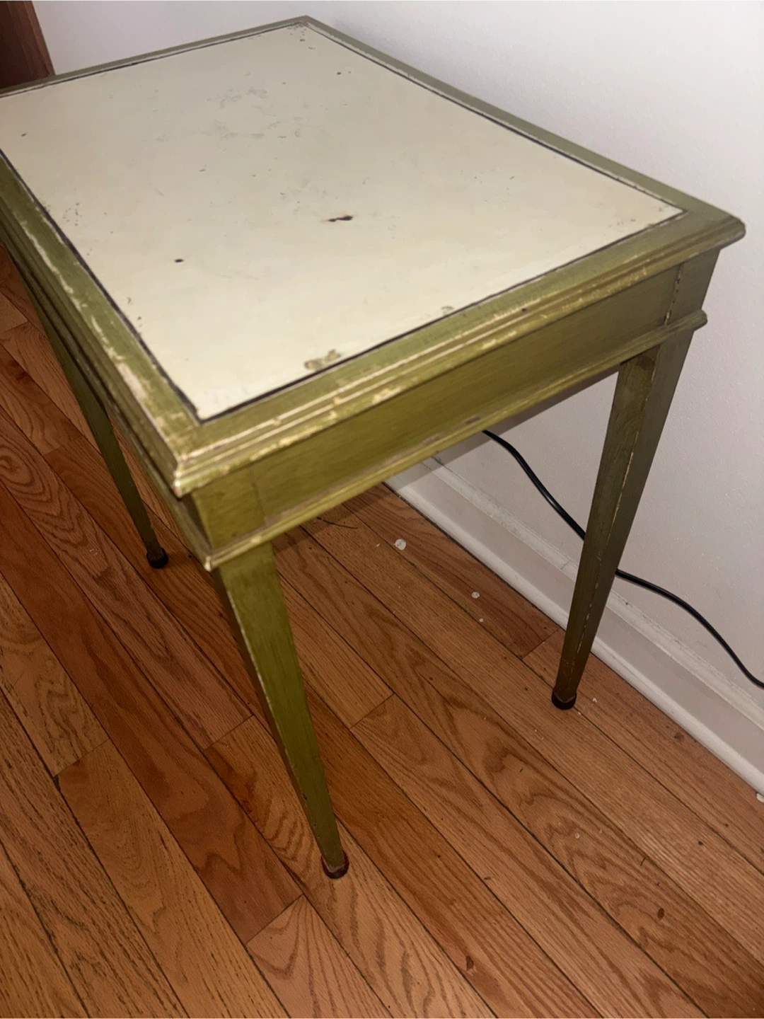 Vintage Green Side Table with Cream Top - photo 2