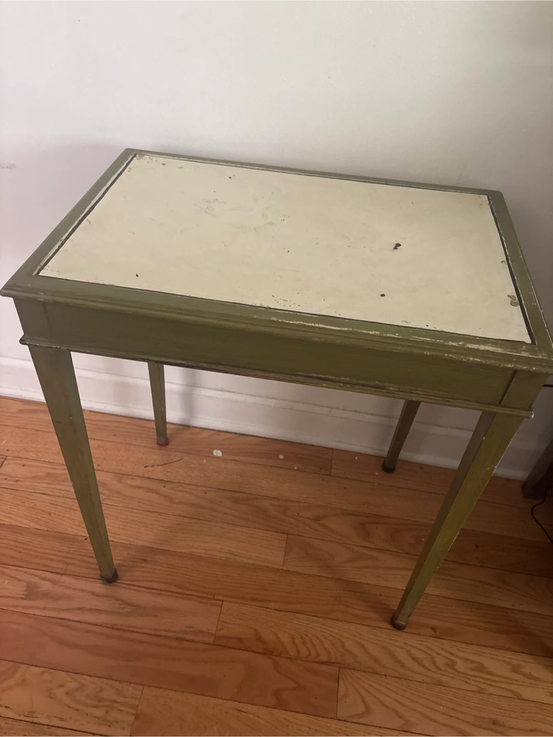 Vintage Green Side Table with Cream Top