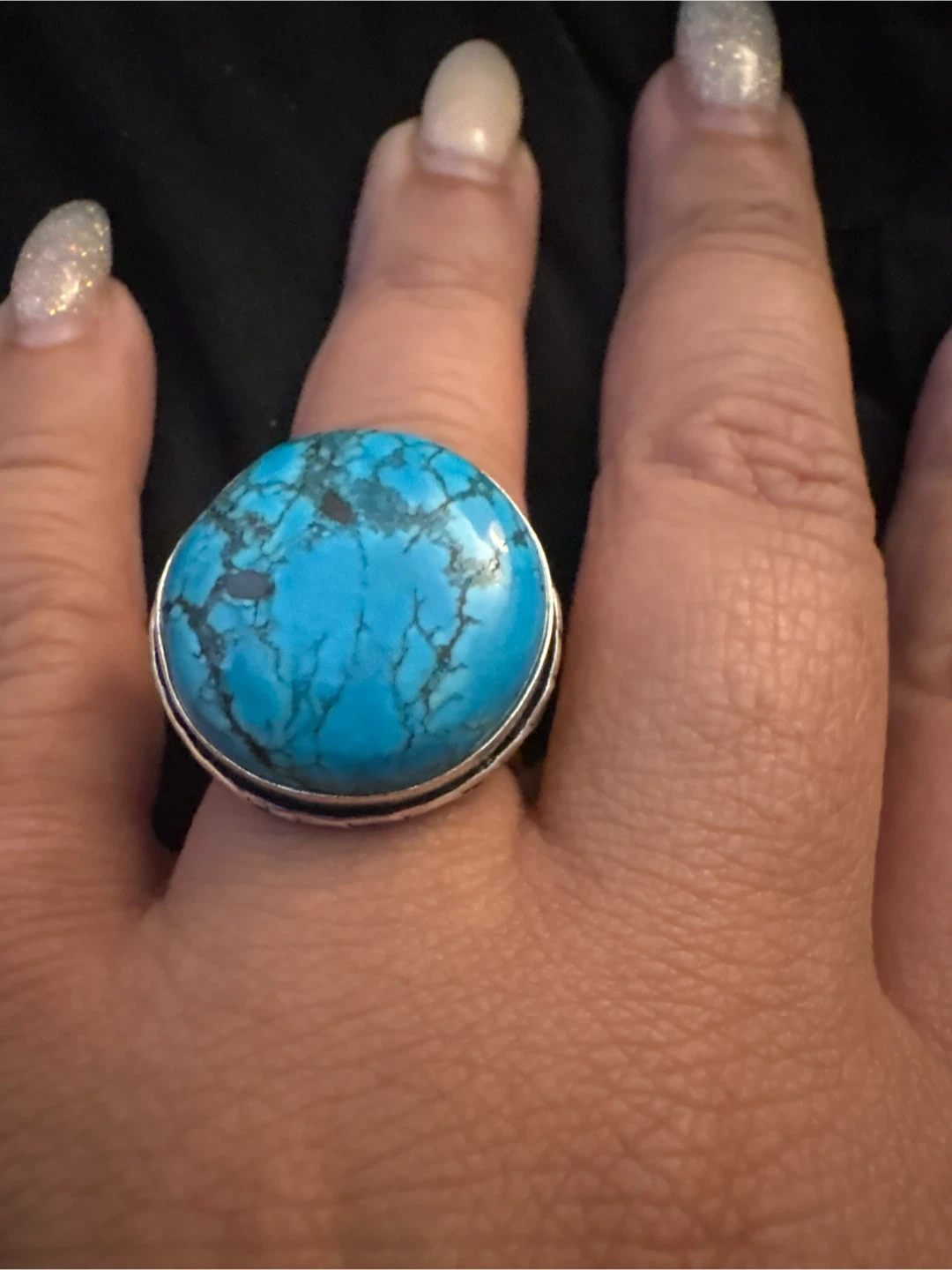 Genuine Round Turquoise Gemstone 925 Sterling Silver Ring - photo 2