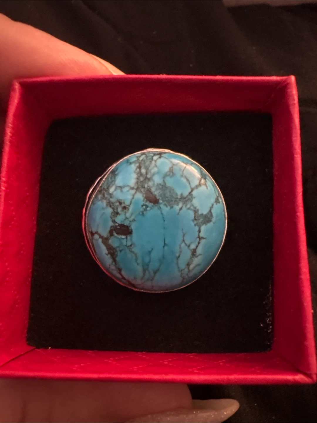 Genuine Round Turquoise Gemstone 925 Sterling Silver Ring