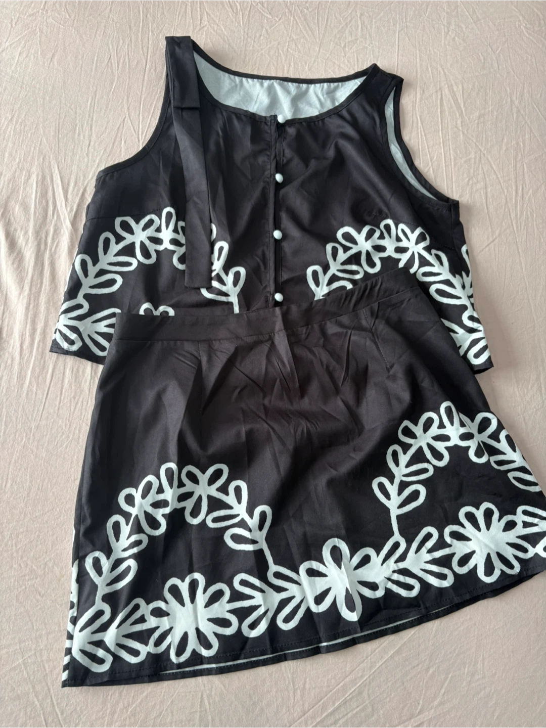 Black Floral Print Sleeveless Top and Skirt Set